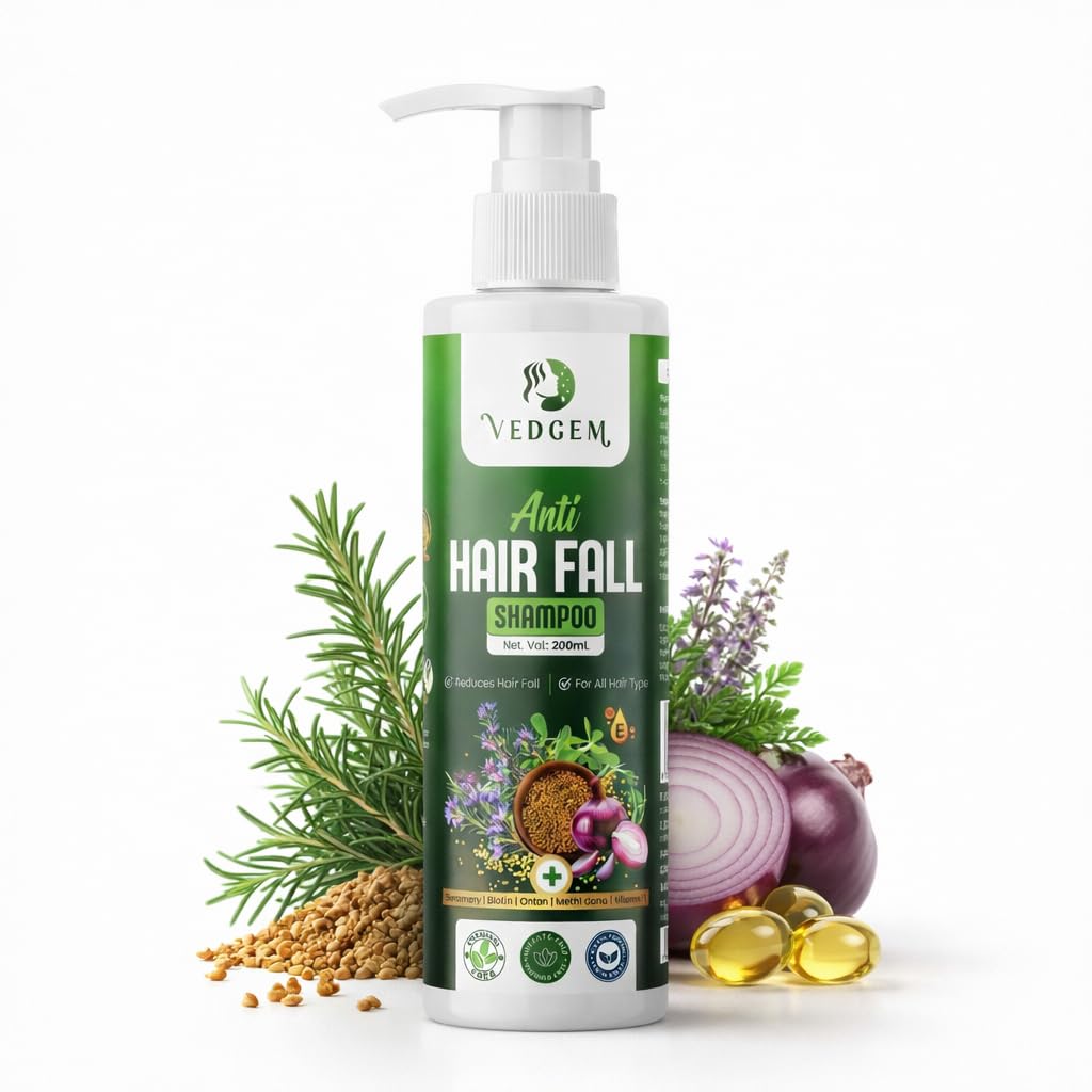 Vedgem Anti Hair Fall Shampoo 200Ml | Reduces Hair Fall & Breakage | Strengthens & Nourishes Hair | With Biotin, Keratin & Vitam