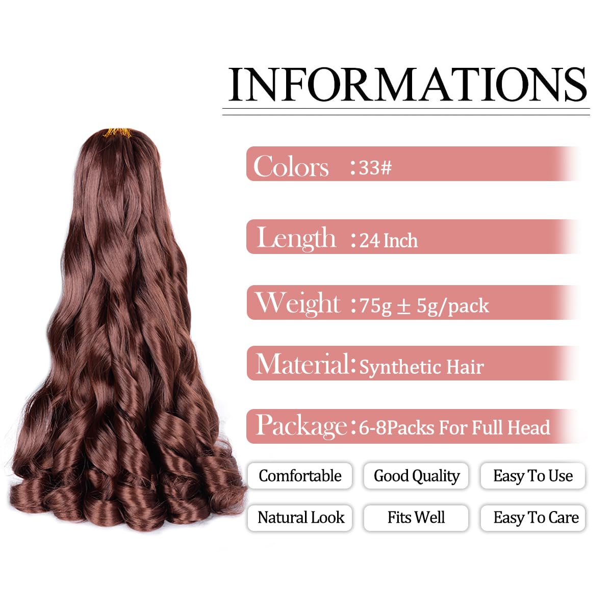 French Curls Braiding Hair 33# Synthetic Bouncy Braiding Hair Extensions 75g/pack French Curly Crochet Hair Extensions 24inch(24