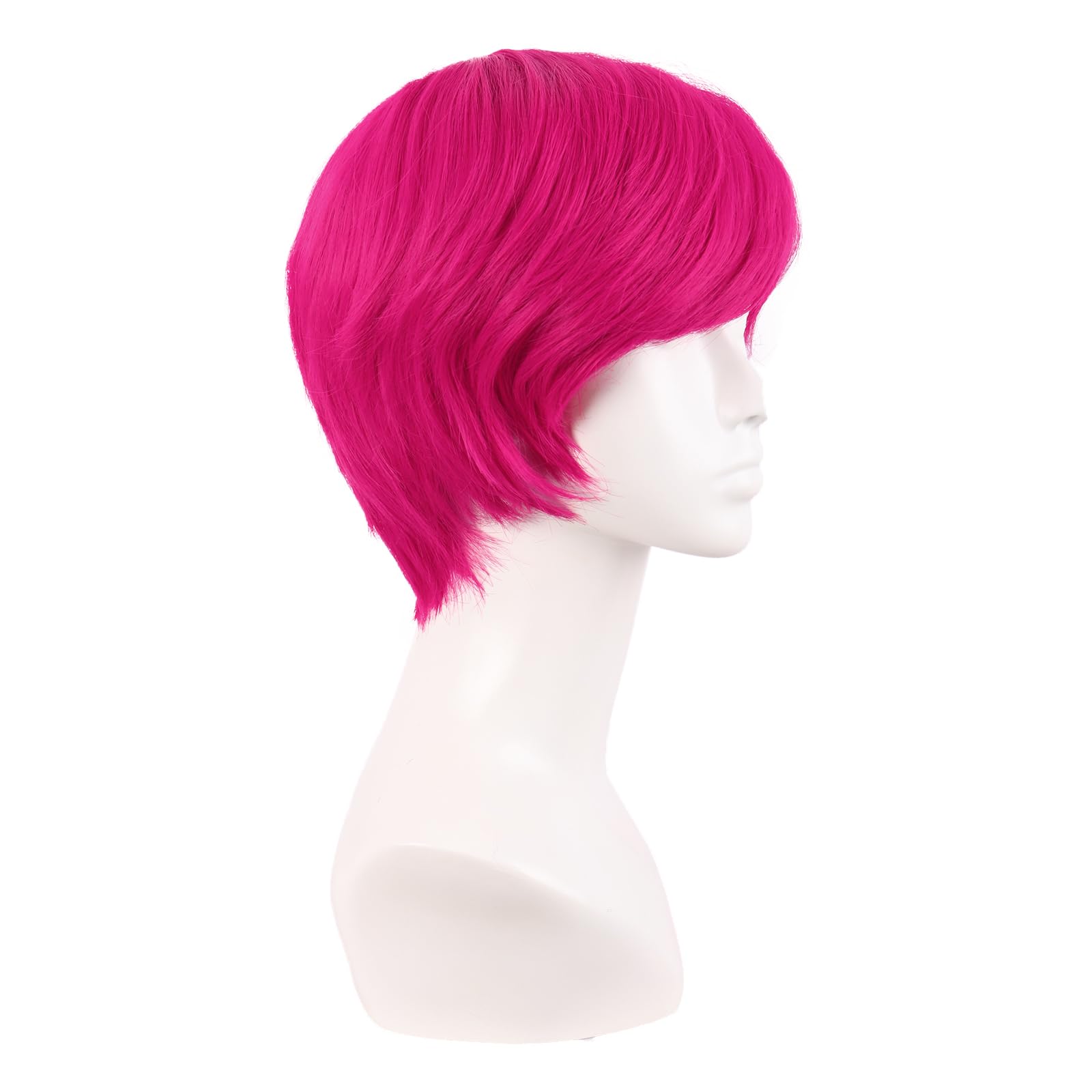 MapofBeauty 10 Inch/25 cm Side Bangs Fashion Men Short Curly Hair Cosplay Wig (Hot Pink)