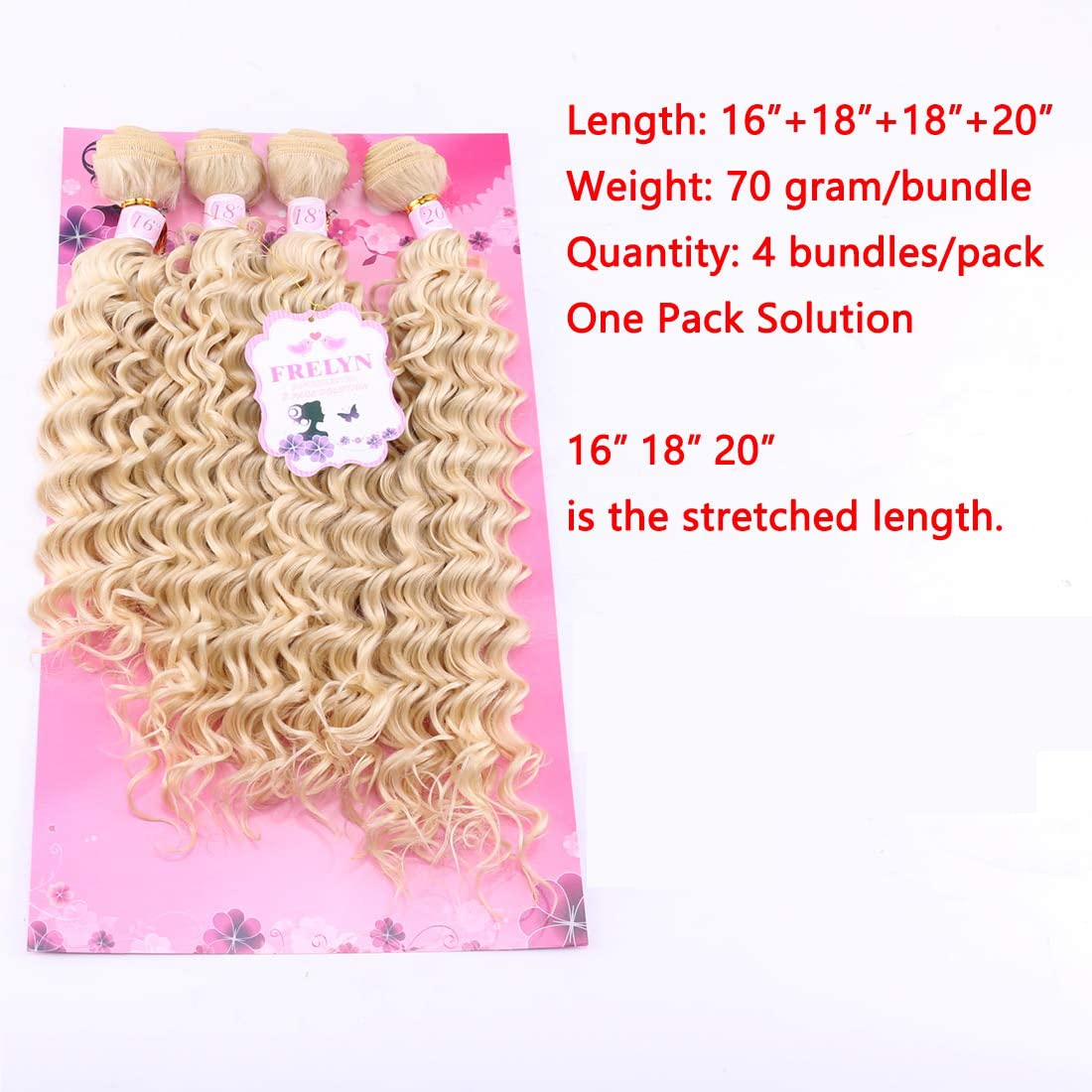 FRELYN Deep Wave Hair Bundles Blonde Curly Synthetic Hair Weave Extensions Color 613# 4 Pieces/pack (16 18 18 20) Texture Soft A