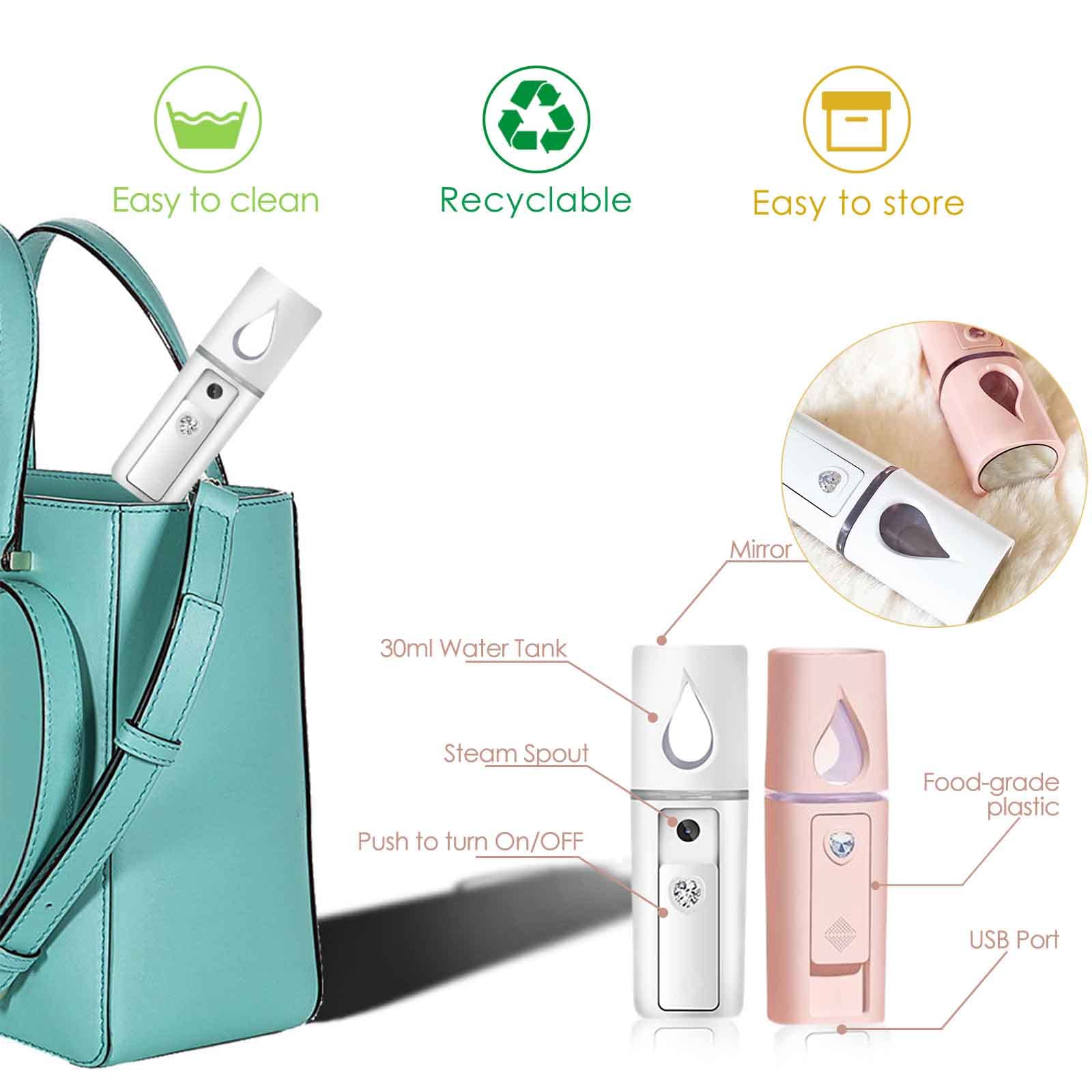Giverare Nano Facial Steamer, Handy Mini Mister With Mirror, Usb Rechargeable Mist Sprayer, Visual Water Tank Moisturizing&Hydra