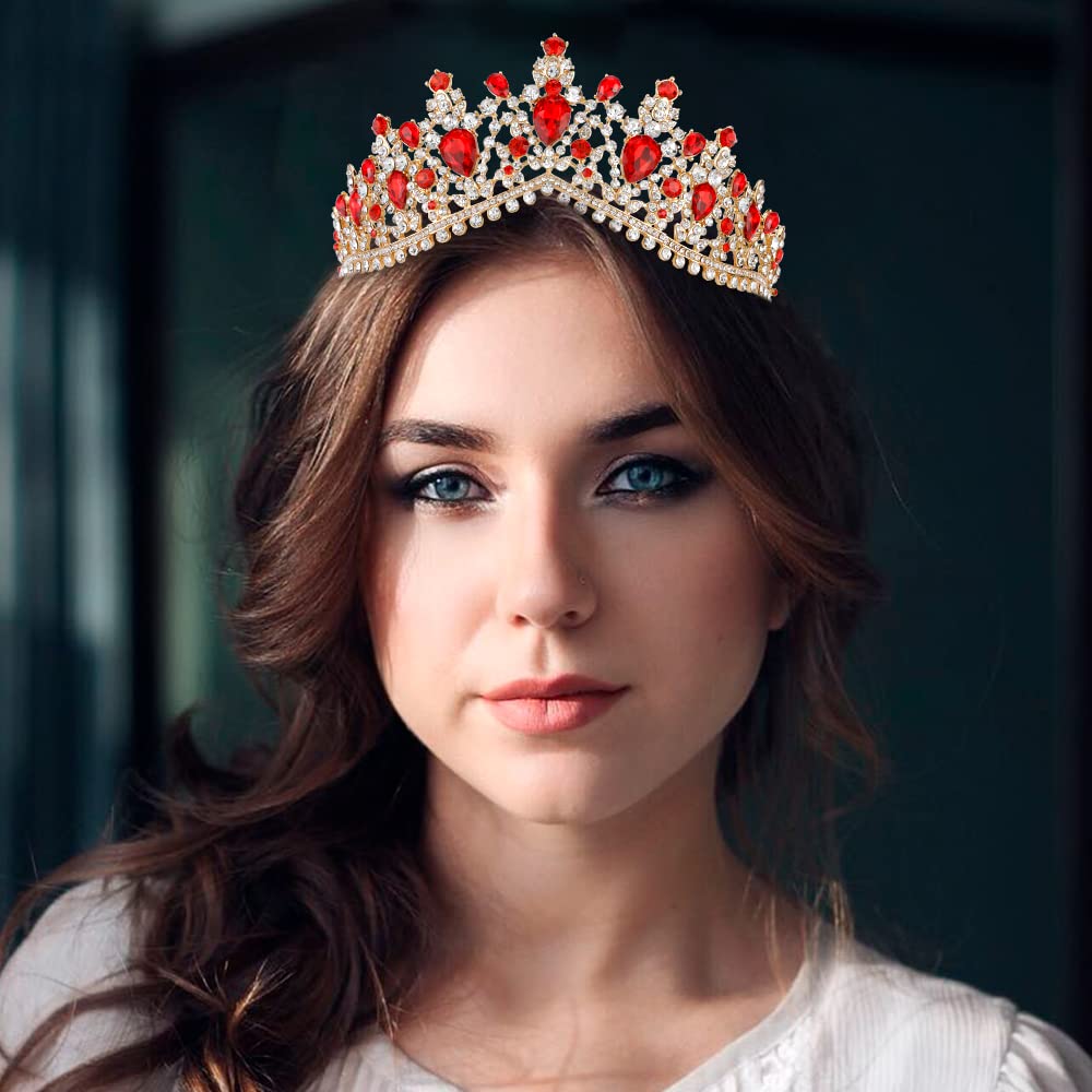 TOBATOBA Red Crown Queen Crowns for Women Crystal Wedding Tiara for Women Queen of Hearts Crown Princess Tiara for Bride Quincea