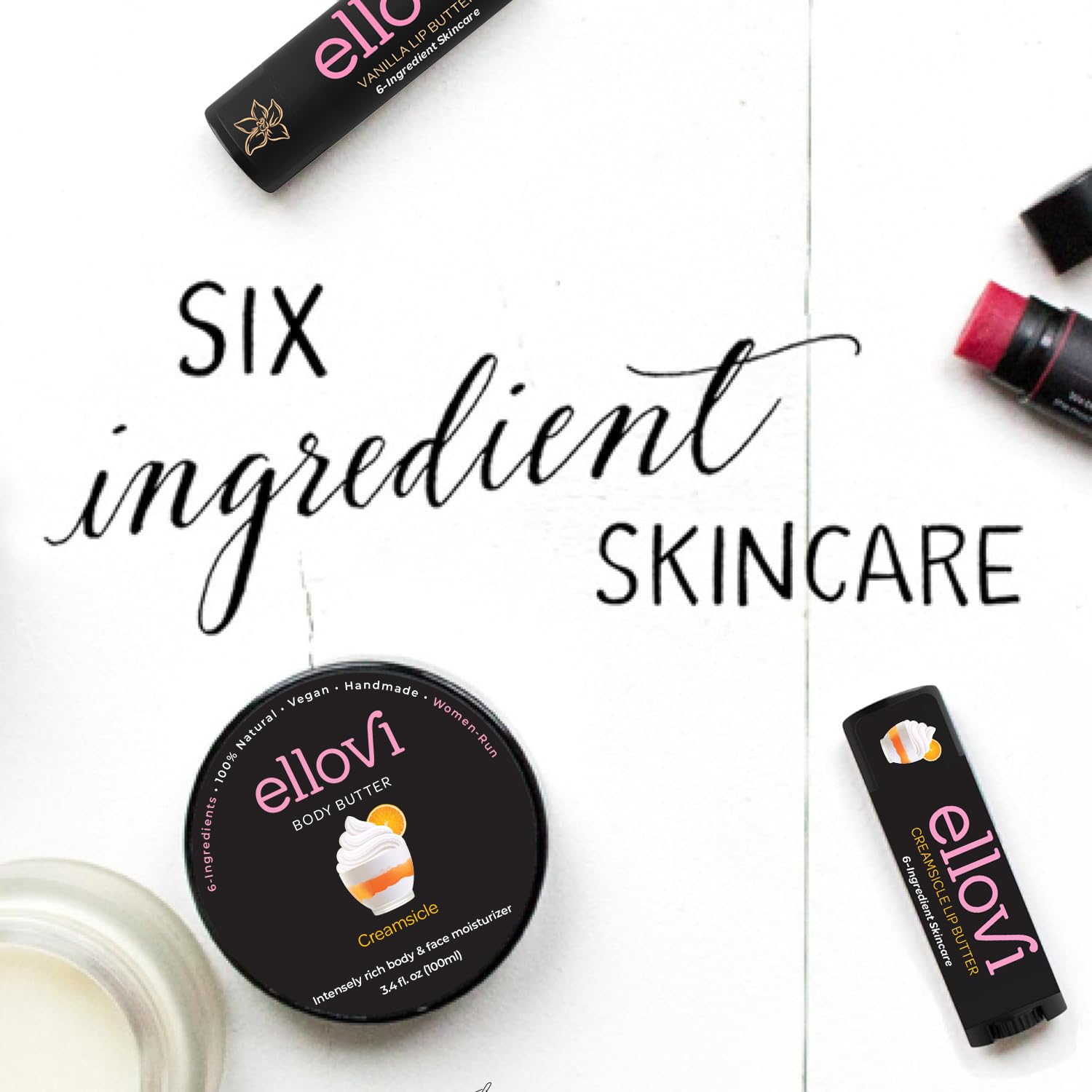 Ellovi Natural Lip Butter Lip Balm - Creamsicle - Pure Enough To Eat - Made With Just 6 Vegan Ingredients - 100% Natural & Organ