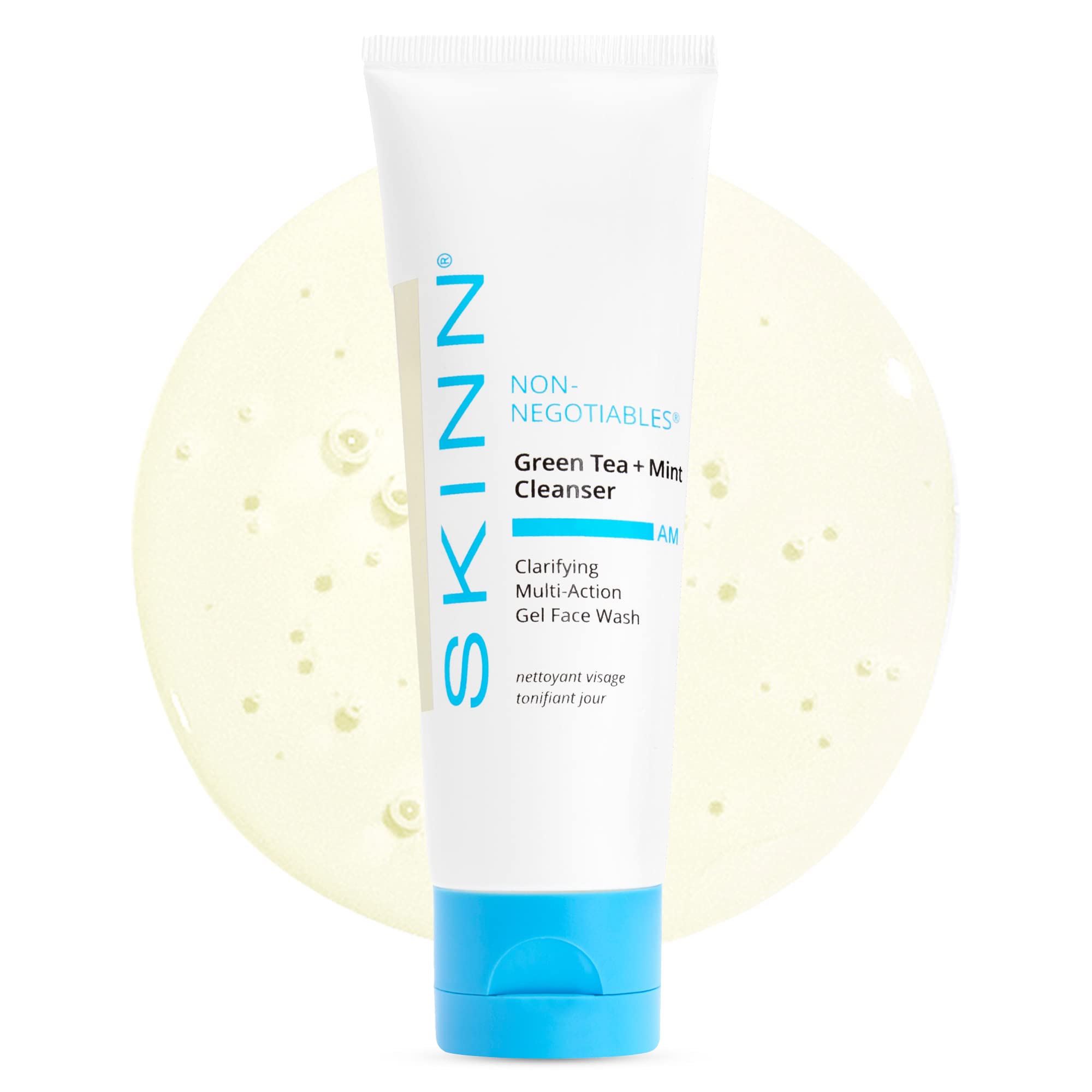 SKINN Daily Morning Face Wash, Green Tea + Mint Cleanser, 4oz - Gentle Exfoliating Facial Cleanser for All Skin Types - Formulat