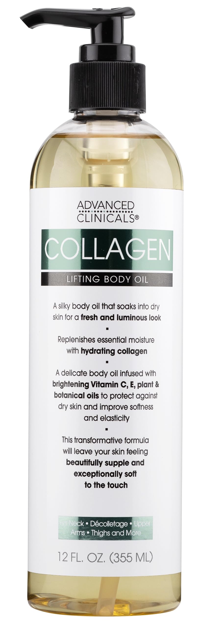 Advanced Clinicals Collagen Body Oil Skin Care Moisturizer W/Vitamin E & Vitamin C - Tightening, Firming, & Hydrating Massage Co