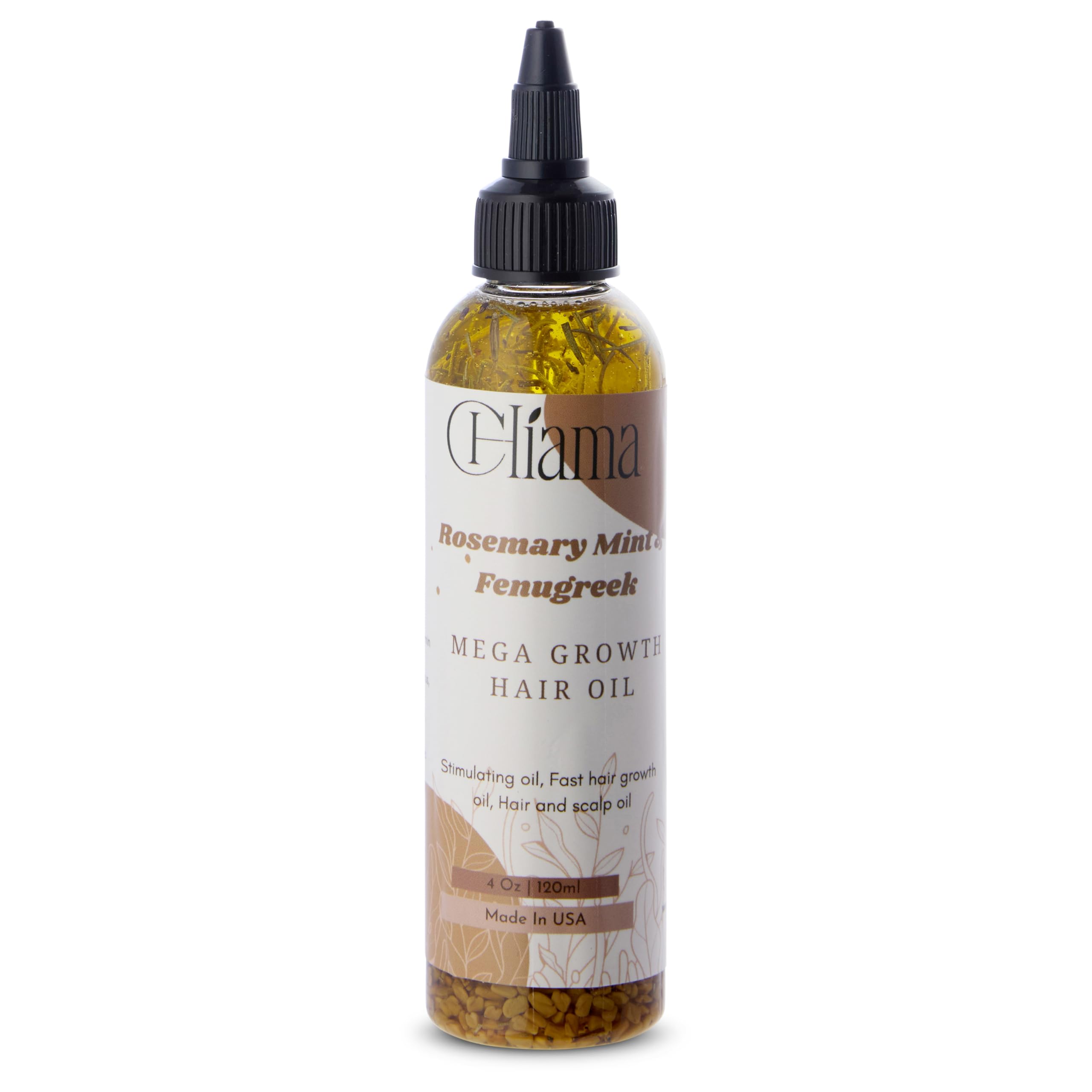 Chiama Rosemary Mint & Fenugreek Mega Growth Hair Oil, with Amla, Hibiscus, Chebe, Green Tea, for All Hair Types, 4oz