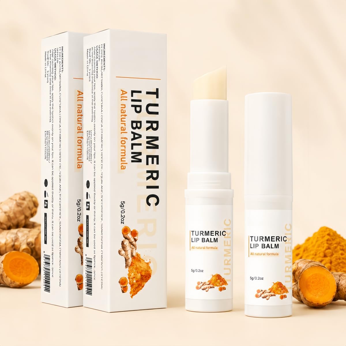 Turmeric Lip Balm 2 Pack, Hydrating Lip Balm for Dry Lips, Moisturizing Lip Care Stick, Lightweight NonGreasy Daily Lip Balm fo