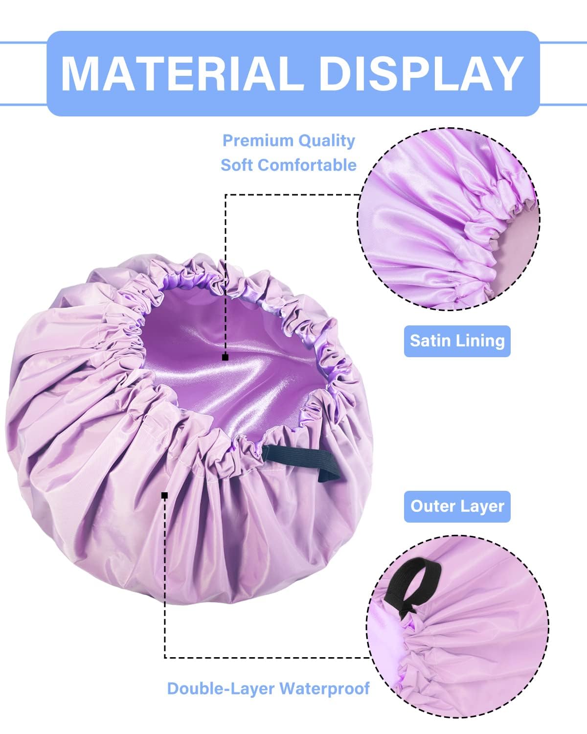Aquior Shower Cap,Extra Adjustable Shower Caps For Women Double-Layer Waterproof Reusable Hair Cap, Large Size Hair Cap For All