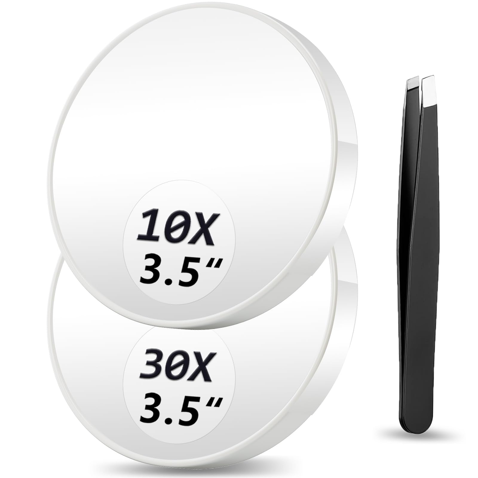Magnifying Mirror 10X&30X Set, Magnified Mirror 3.5'' With Two Suction Cups And Tweezers, Travel Magnifying Mirror Set Comes Wit