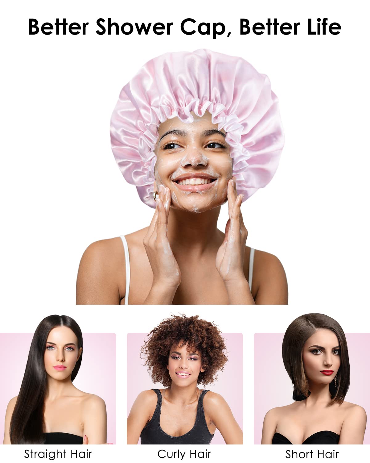Aquior Shower Caps, Reusable Shower Cap For Women, Double Layer Waterproof Hair Cap, Large Size For All Hair Lengths,For Girls S