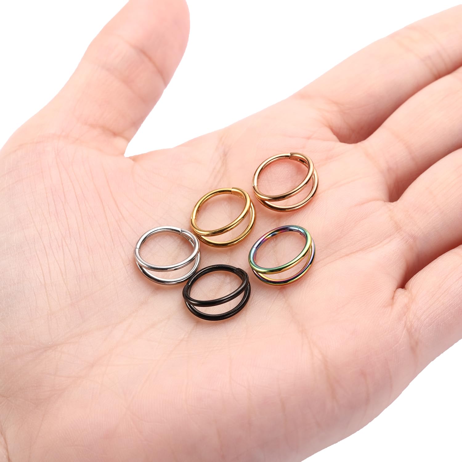 PEAKLINK 18G Conch Cartilage Earrings Double Open Stacked Septum Rings 316L Surgical Steel Septum Nose Rings Hoops 10mm Lobe Uni