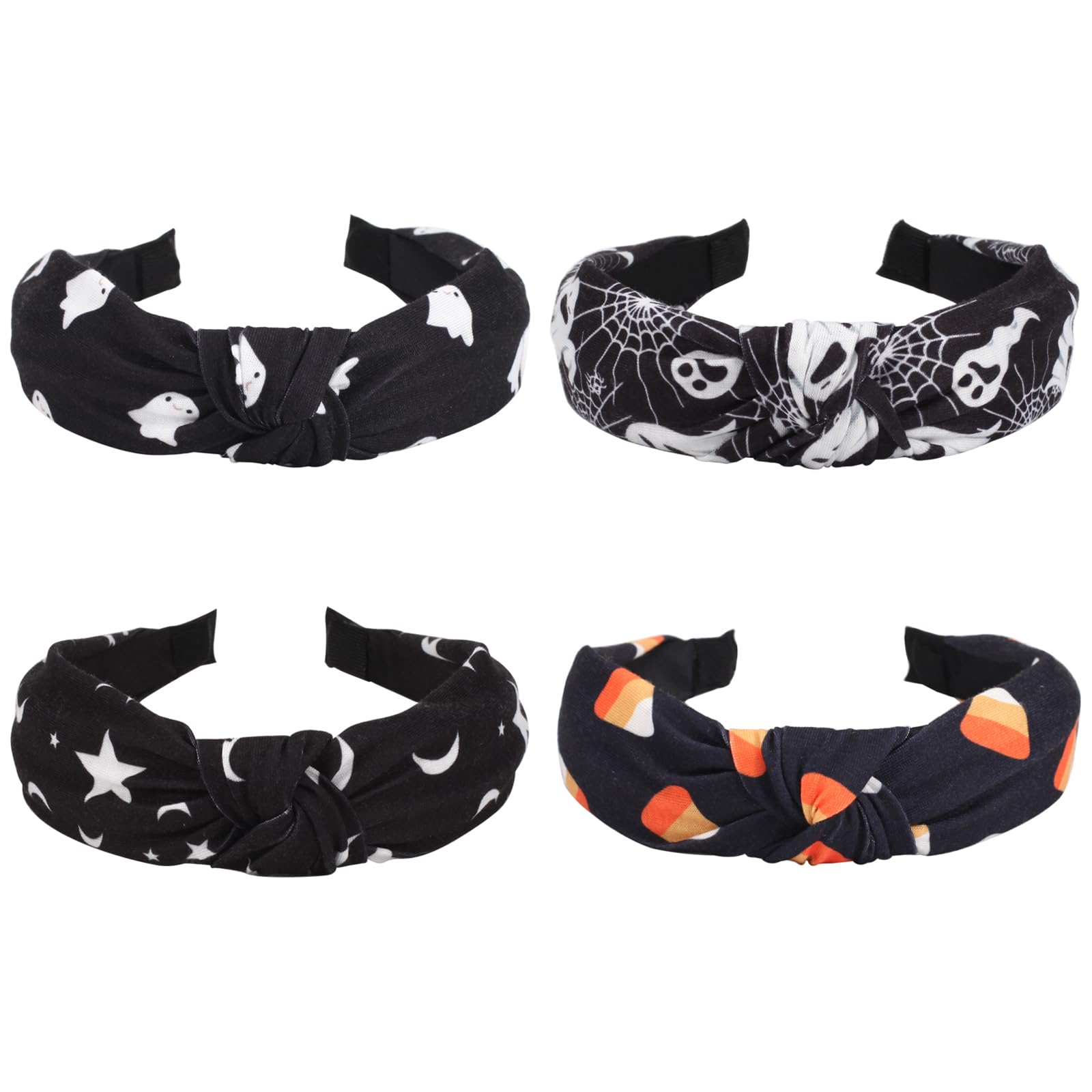 Ardorchid Halloween Headbands For Women Girls Ghost Skeleton Pumpkin Spider Web Black Star Moon Hairbands (4Pcs Halloween Headba