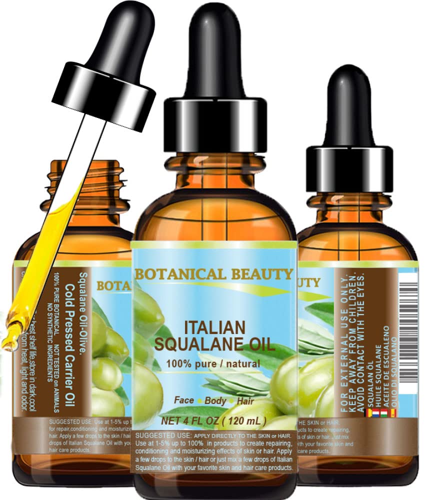 Botanical Beauty Natural Italian Squalane Moisturizer Oil For Face, Body And Hair, 4 Floz (120 Ml)