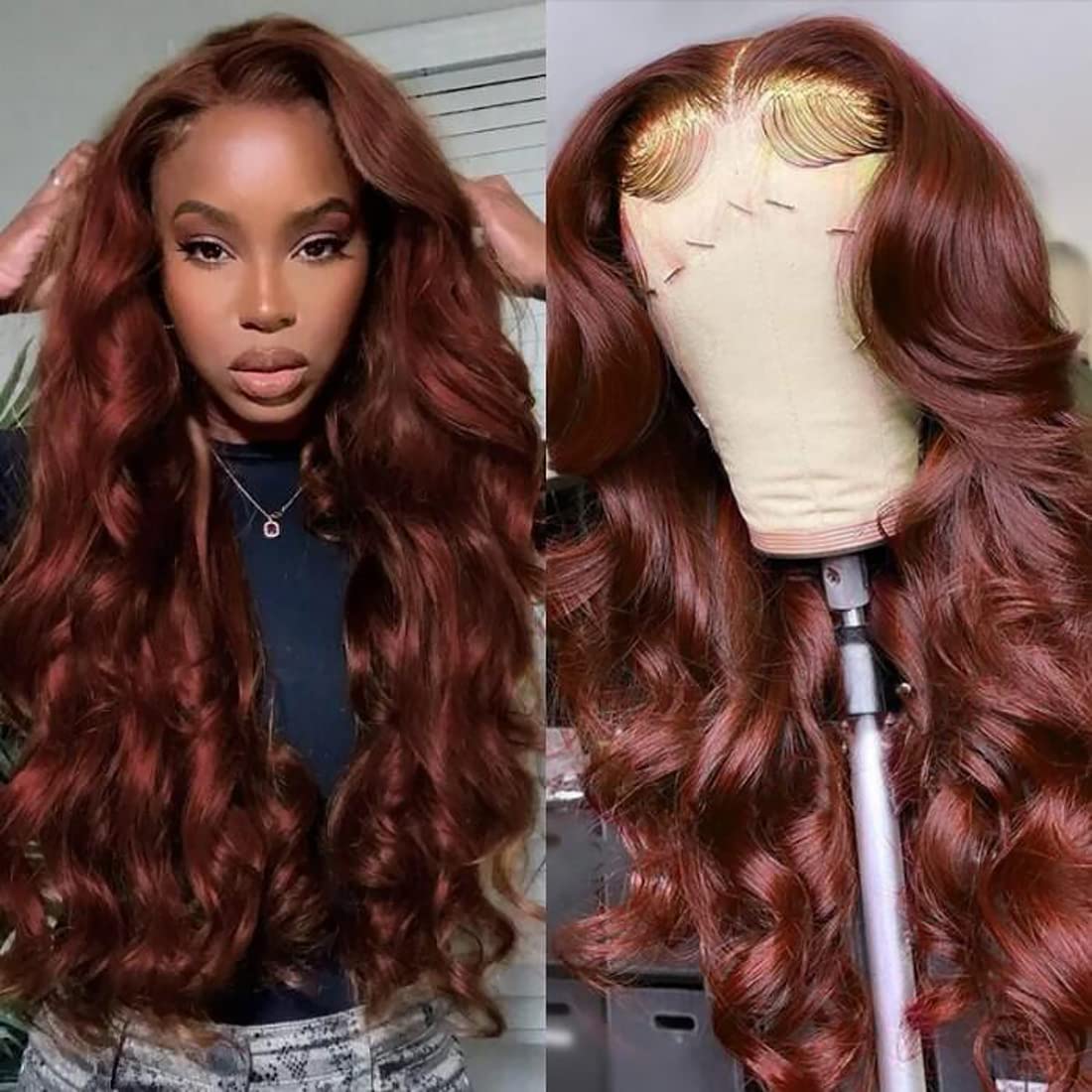 180 Density Reddish Brown Lace Front Wigs Human Hair 13x6 Body Wave Frontal Wigs for Black Women Auburn Copper Red Glueless Body