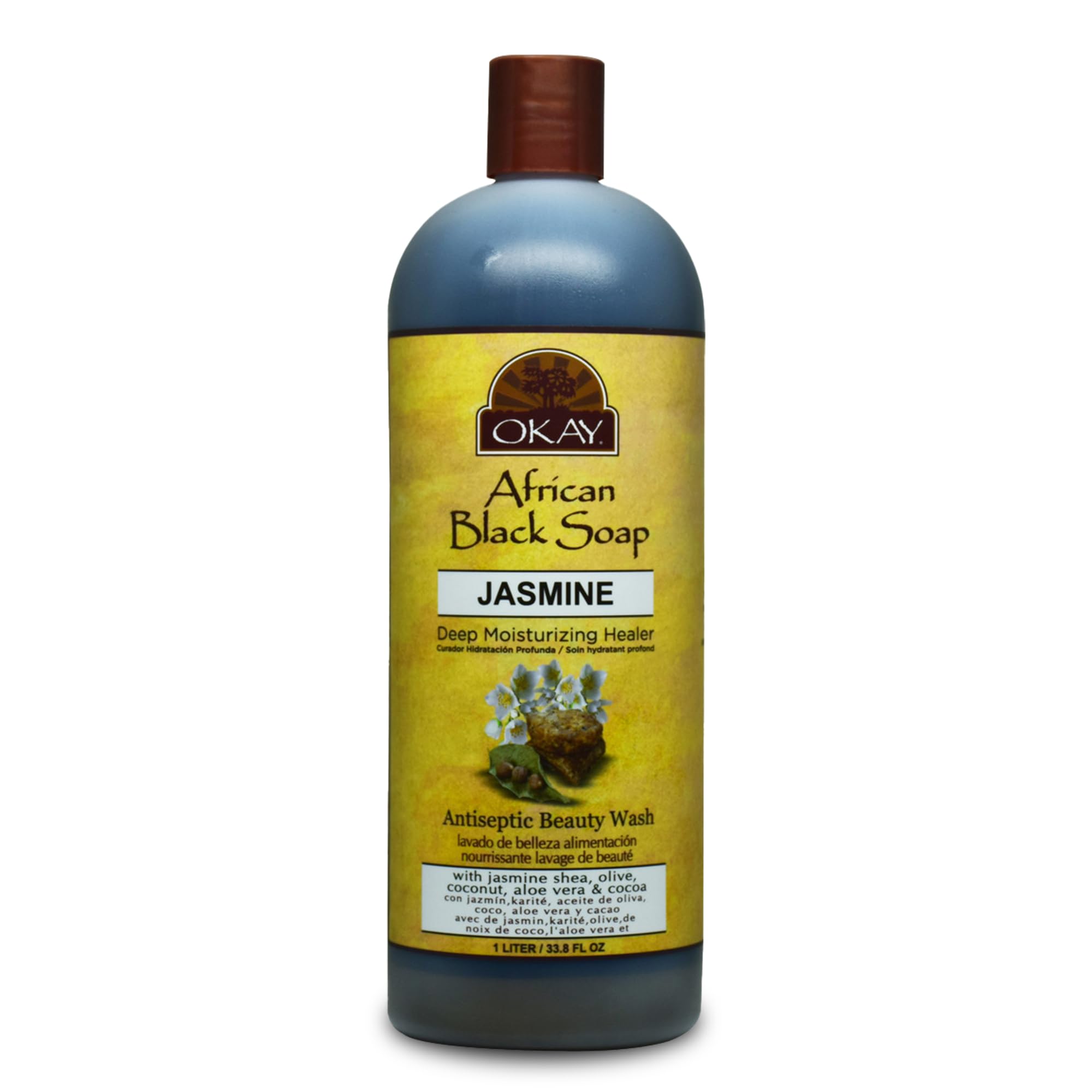 OKAY African Black Soap Liquid with Jasmine For Cleansing&Treating Skin Conditions Helps Achieve Beautiful,Healthier Looking Ski