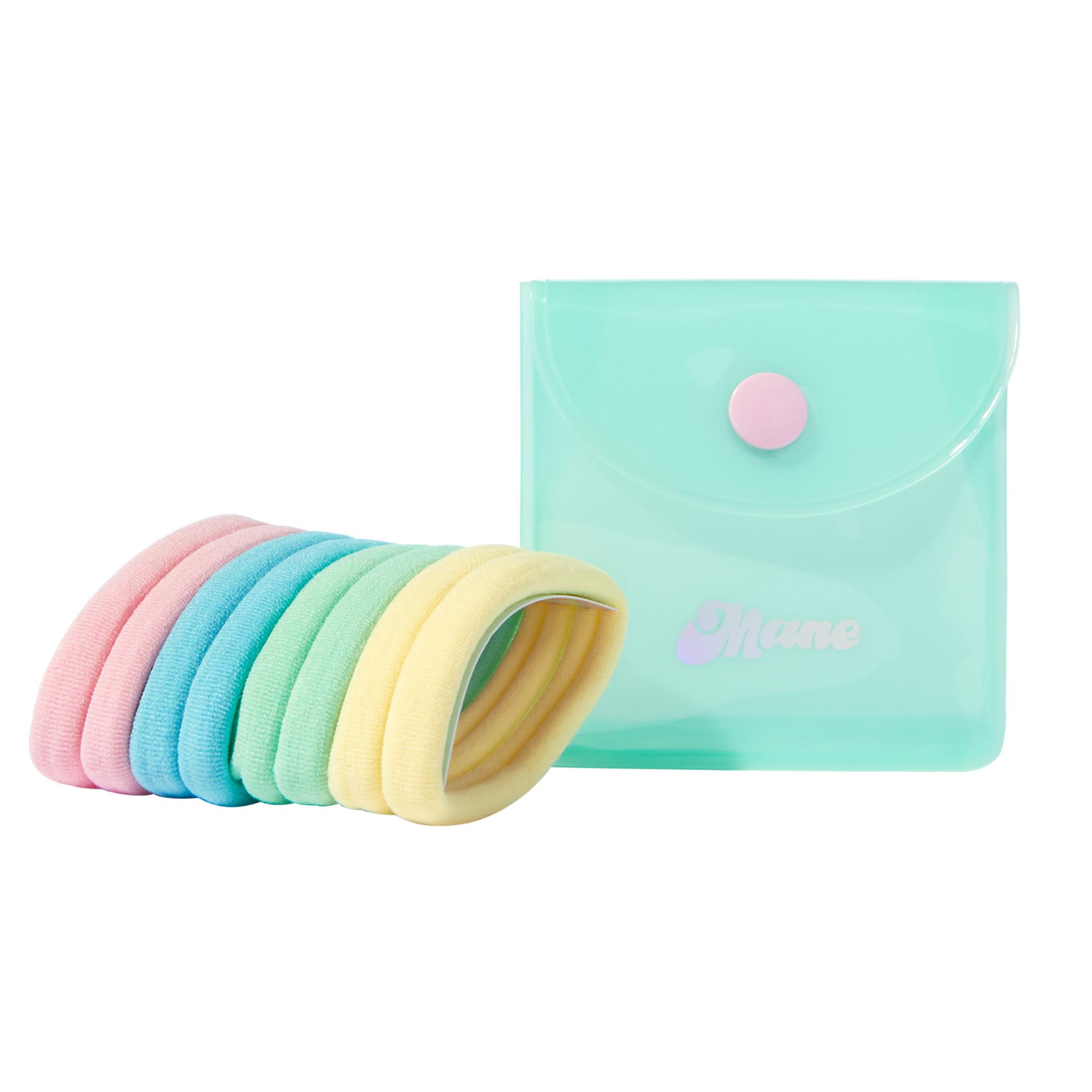 Mane Rainbow Fabric Hair Ties & Case - Exta-Wide Elastic Hair Bands - Suitable for All Textures Including Fine, Medium or Thick