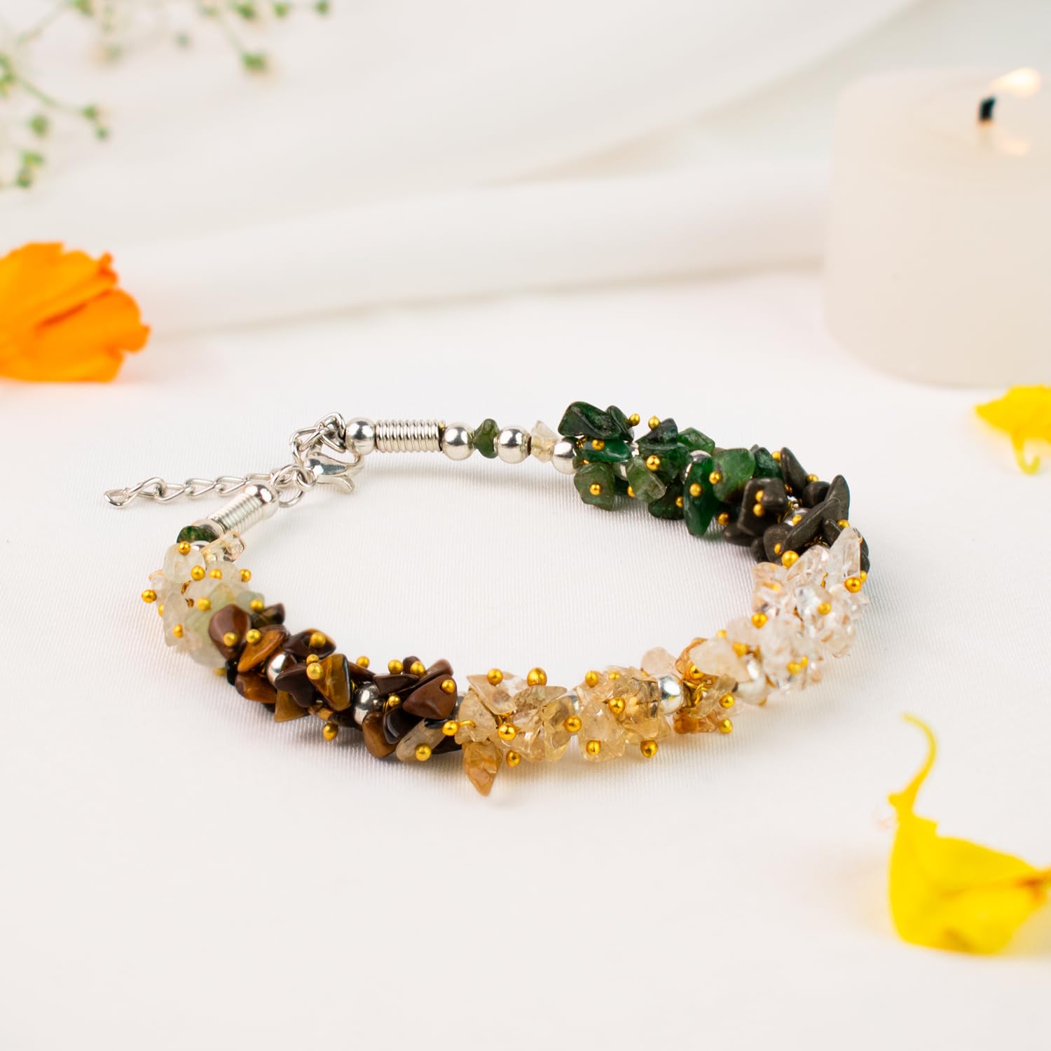 Astrotalk Dhan Yog Chips Bracelet | Pyrite, Jade, Tiger Eye, Citrine, Clear Quartz, Green Aventurine Bracelet for Wealth, Prosperity & Growth | Jewellery for Woman | Gift for Woman