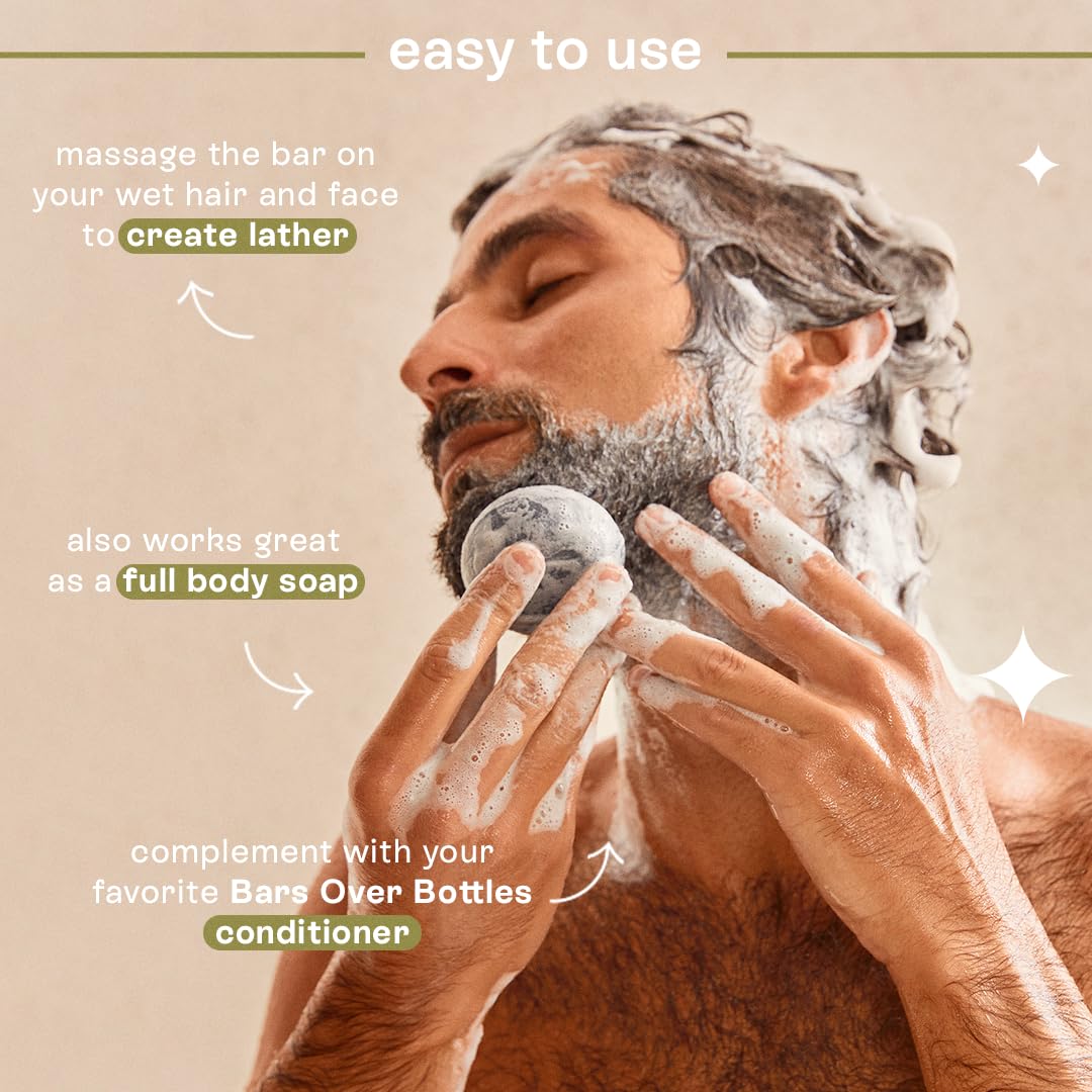 B.O.B Bars Over Bottles Detox Solid Shampoo Bar | For Man | 3 In 1: Hair, Beard & Body Wash | Flaky Scalp, Haircare | Dandruff C