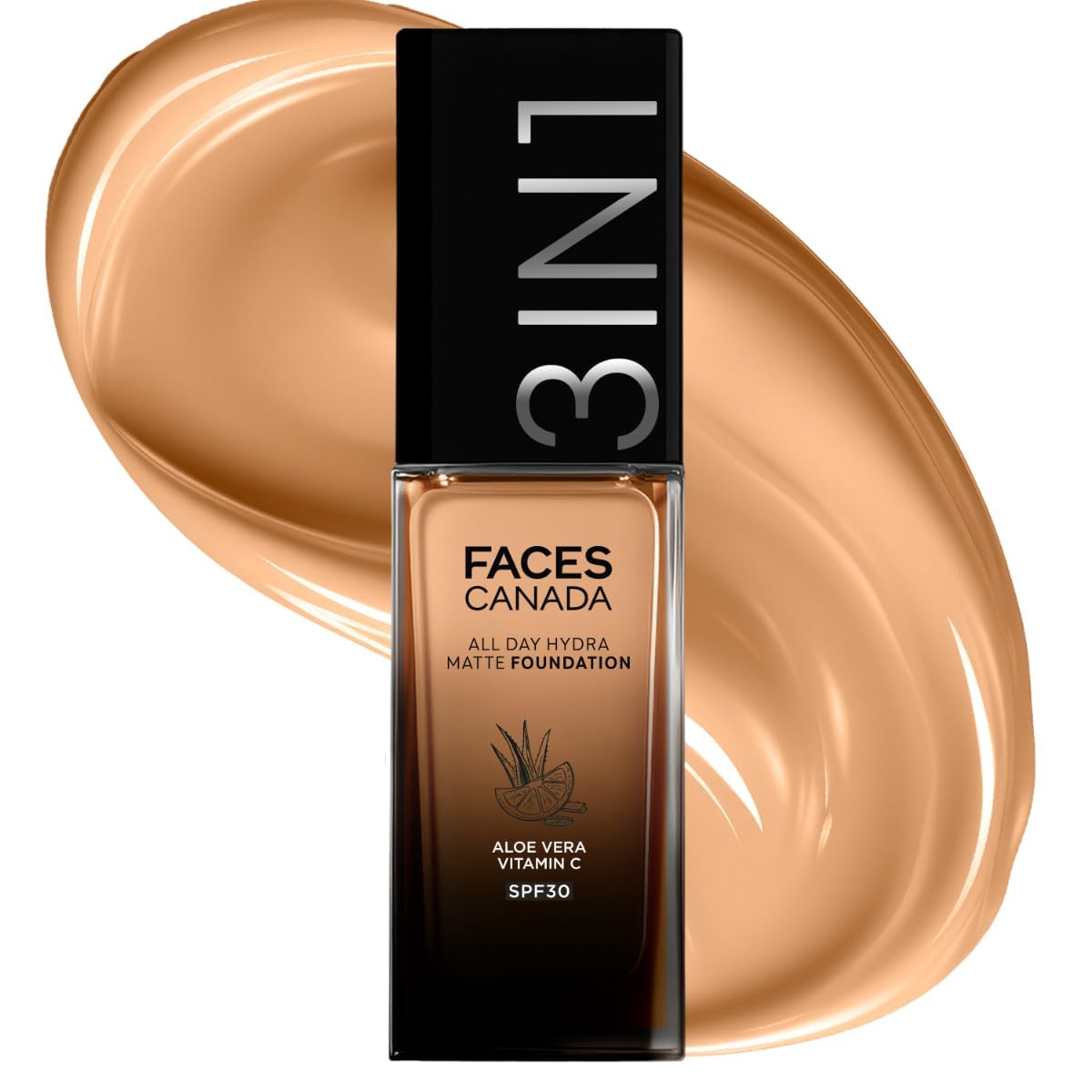 Faces Canada All Day Hydra Matte Foundation | 3-In-1 Foundation + Moisturizer + Spf 30 | 24 Hr Aloe Hydration & Vitamin C | 10Hr
