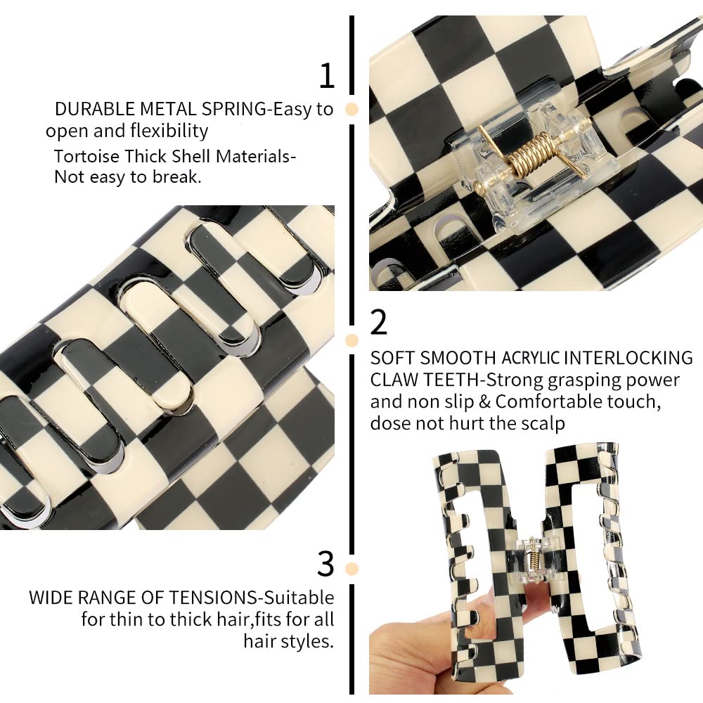 Checkered Hair Clip, Ahoney 5 Pack Hair Barrettes for Women Cute Big Claw Clips Y2k Accessories Aesthetics Banana Clip 80s 90s H