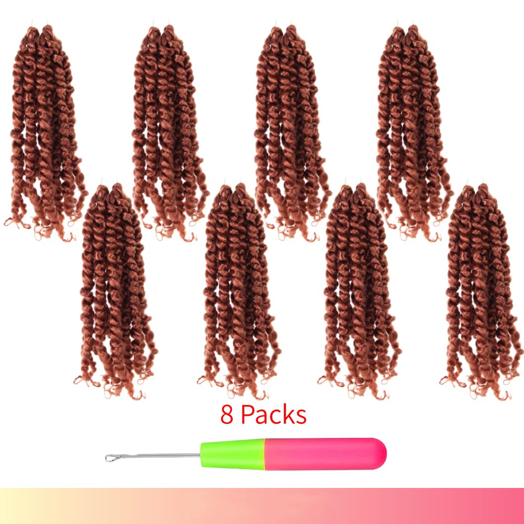 The BOHOBABE Pre-twisted Passion Twist Crochet Hair 10 Inch Short Pre-looped Crochet Passion Twist Braiding Hair 8 Packs (350#)