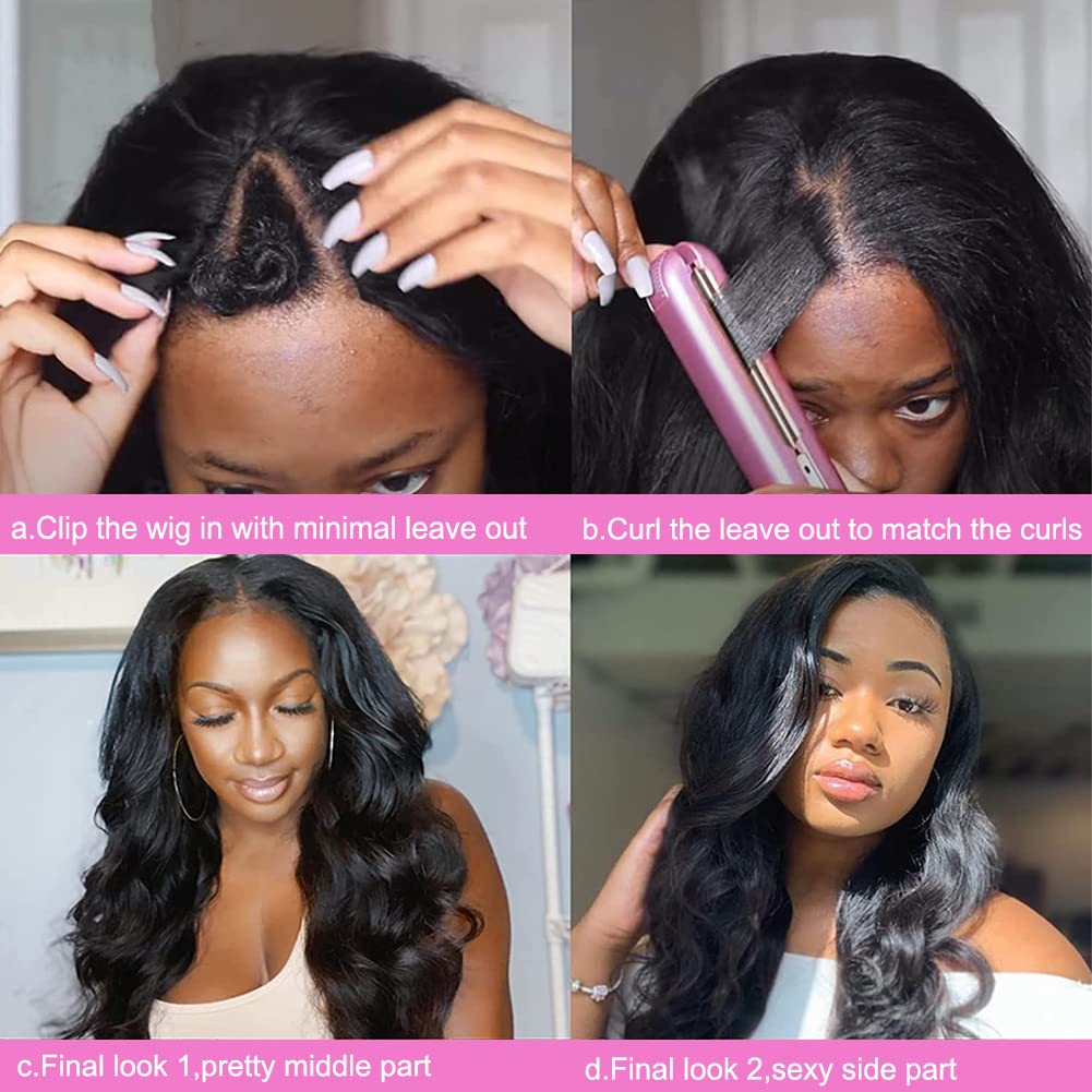 4Girl4Ever V Part Wig Body Wave Human Hair Brazilian Virgin Human Hair Wigs Glueless Upgrade U Part Wigs For Black Women V Shape
