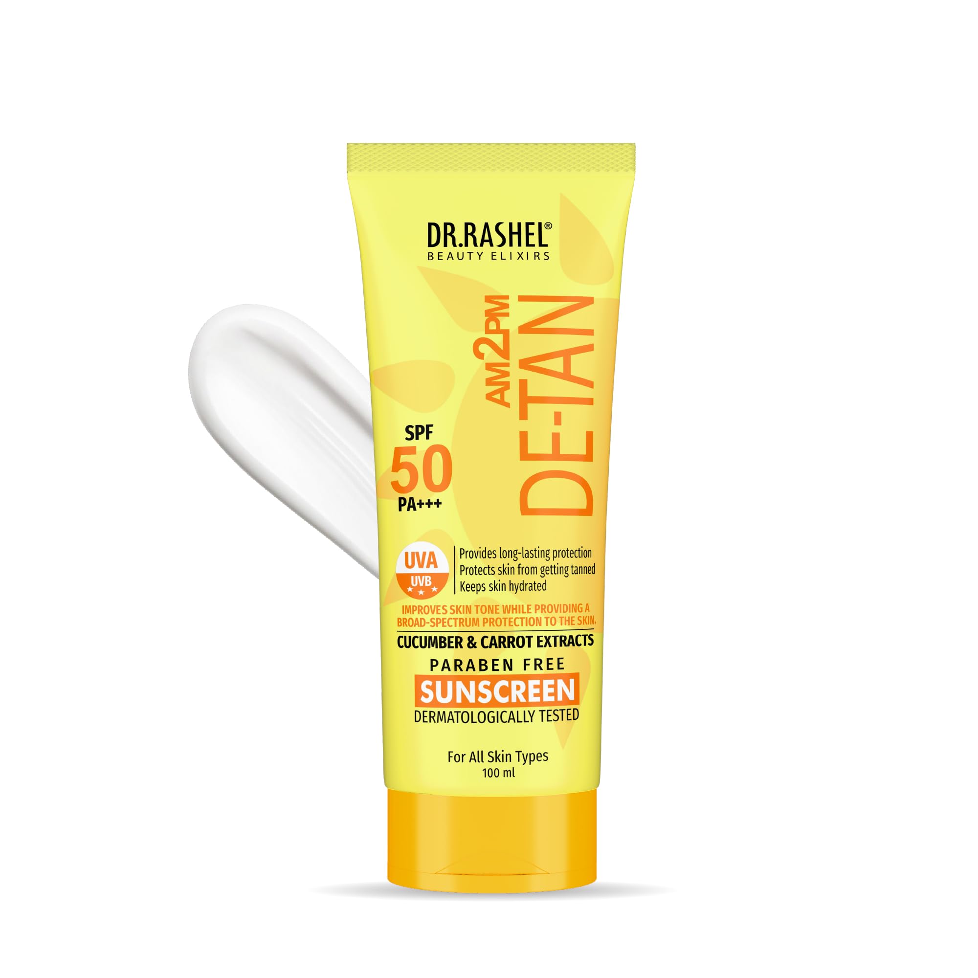 DR.RASHEL De Tan Sunscreen SPF 50 PA+++ Cream Ultra Hydrating Protects Your Skin From UV Rays With Matte Look Oil Control For N