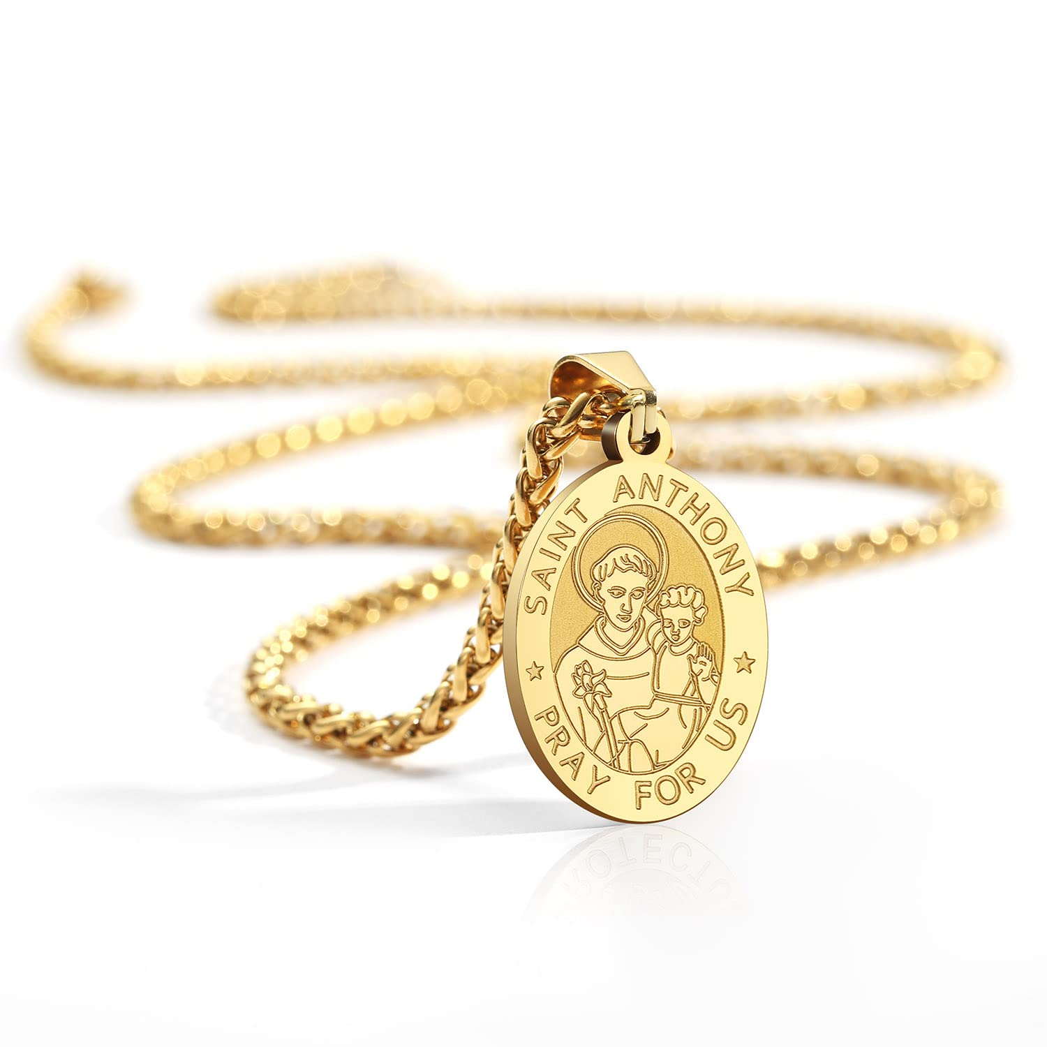 Zocomi 14K Gold Plated Saint St Anthony Medal Necklace for Men Boys, St. Anthony Pendant Chain Jewelry Catholic Christian Religi