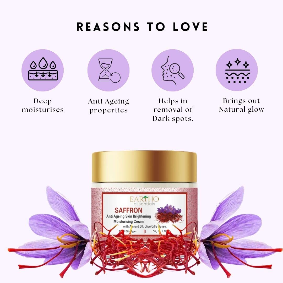 Eartho Essentials Ayurvedic Saffron Anti Ageing Brightening Moisturising Cream with Almond & Honey 50g