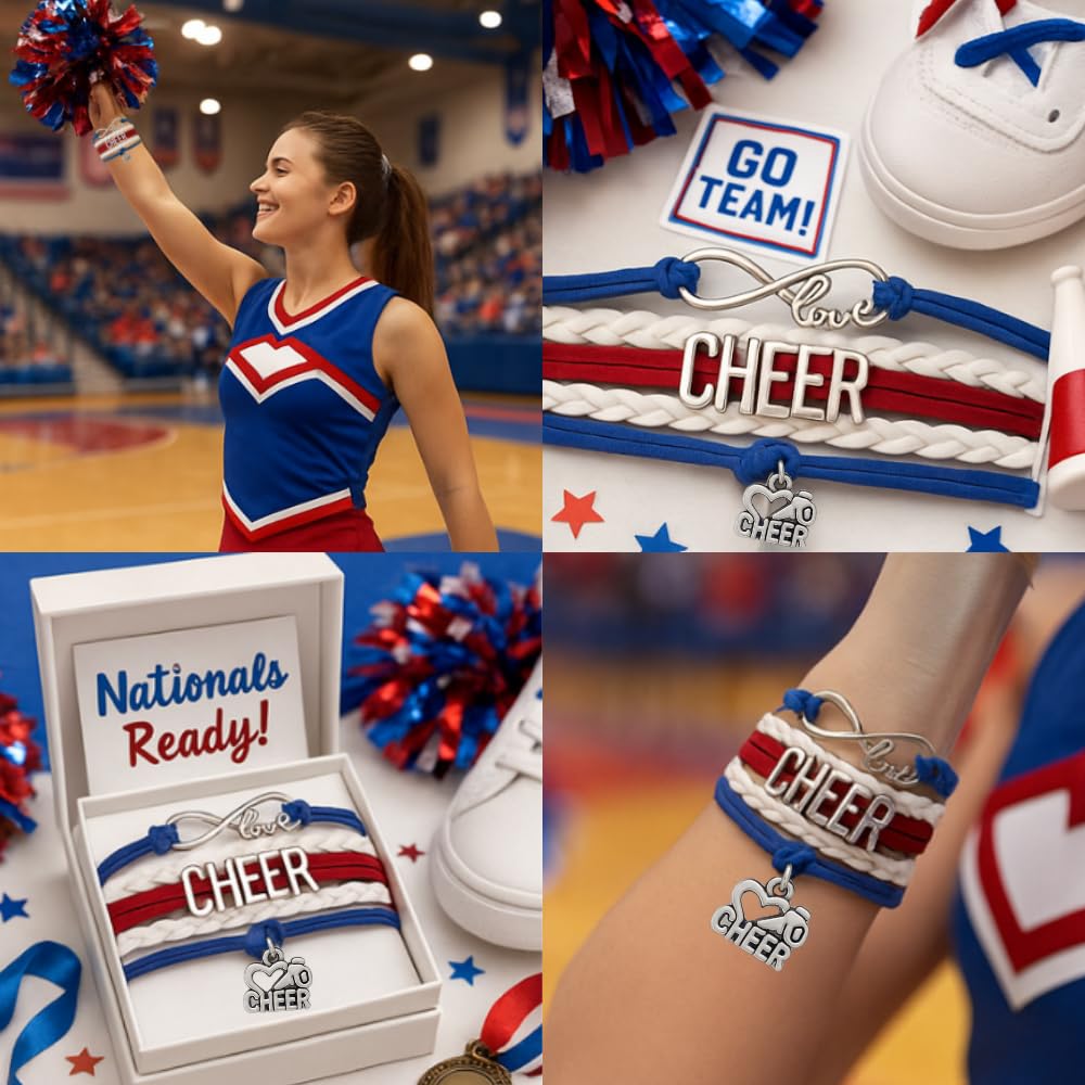 Infinity Collection - Cheer Bracelet - Red Navy White - Cheerleading Infinity Charm Jewelry Gift for Cheerleaders, Teams, or Squ