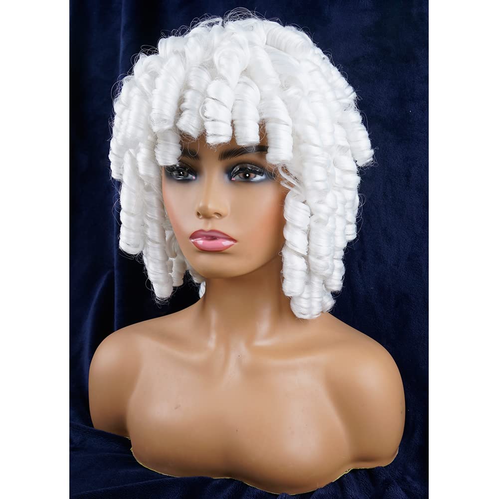 Andromeda White Curly Wigs For Black Women White Soft Short Curly Wig With Bangs Heat Resistant Synthetic Fiber Hair Cosplay Par