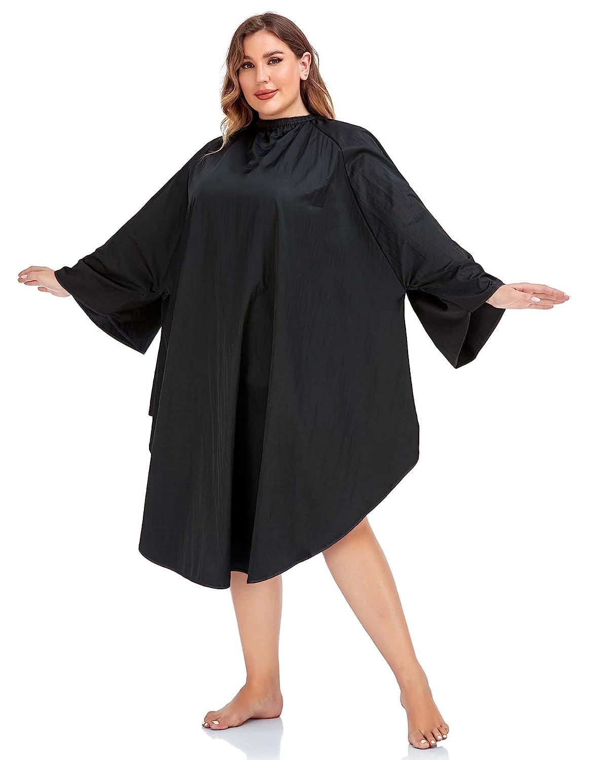 PERFEHAIR Professional Salon Client Hair Cutting Cape Gown, Barber Haircut Cape with Sleeves - Black