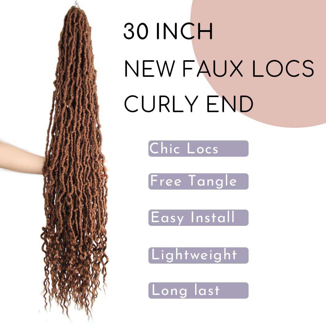 BOHOBABE 30 Inch New Faux Locs With Curly End 6 Packs Soft Locs Crochet Hair 72 Strands Long Natural Crochet Braids (6Packs,30#)