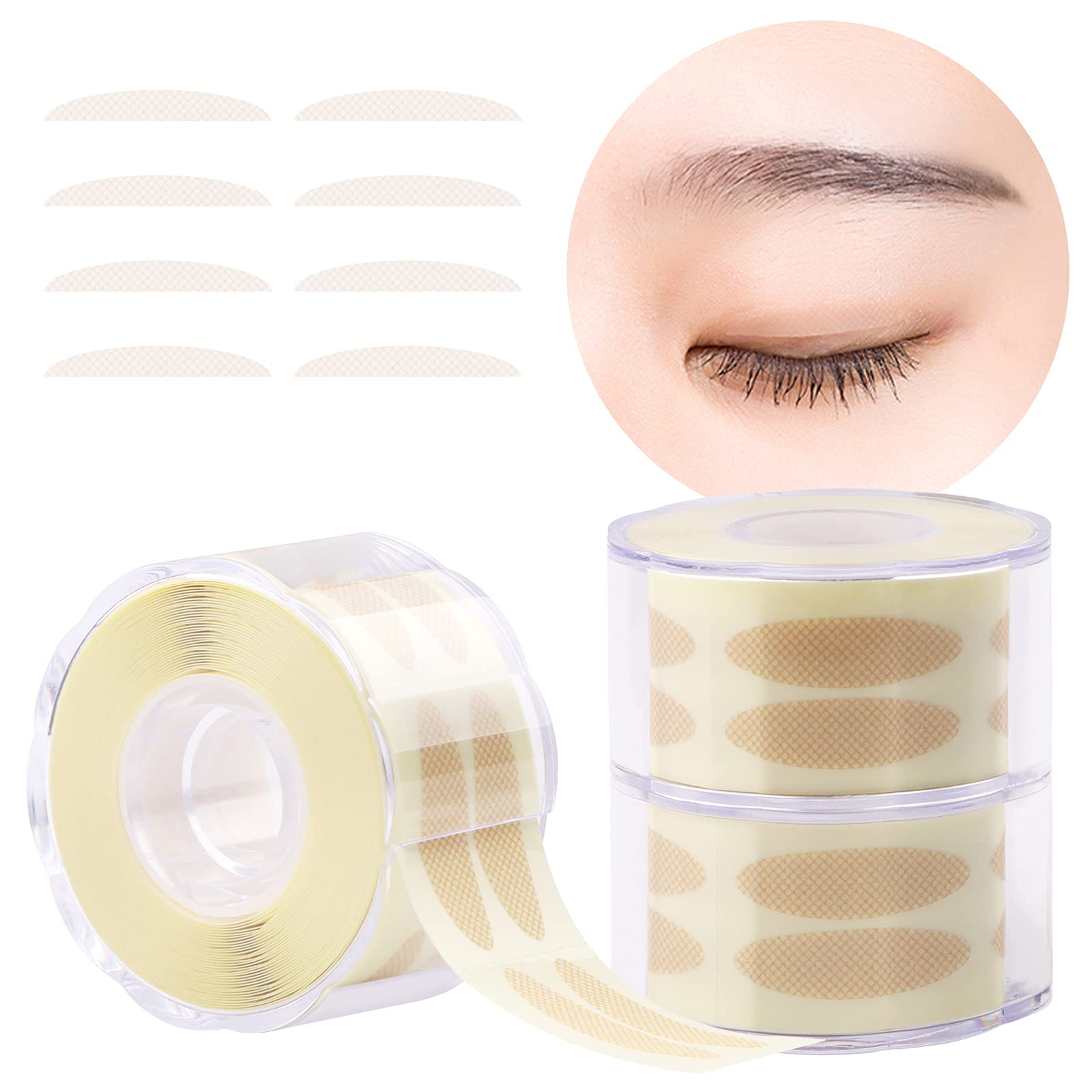 Lorvain 1800 Pieces Breathable Eyelid Tape, 3 Rolls Invisible Eye Stickers Sticky Natural Single-Sided Double Eyelid Sticker Wat