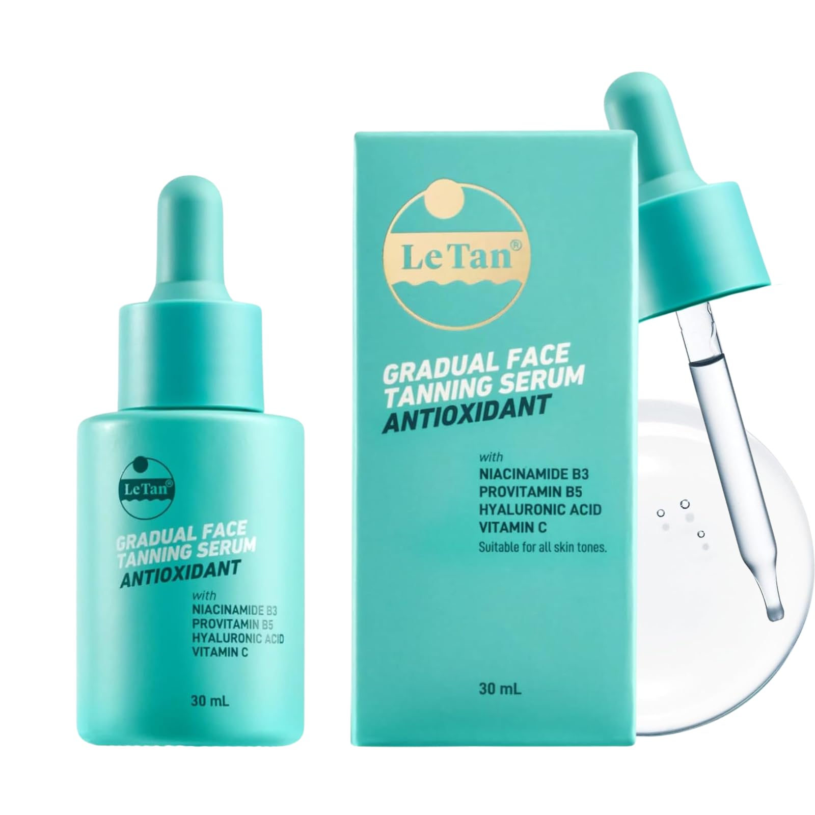 Self Tanning Drops by Le Tan | Anti Aging Self Tan Intense Hydration Lightweight Fast Absorbing Hydrates with Niacinamide, Hyalu