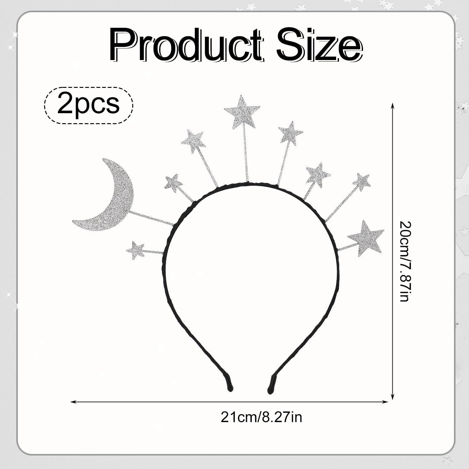 XIHIRCD 2pcs Star Moon Headband, Glitter Sliver Star Halo Headband Alloy Star Hair Hoop Shiny Goddess Star Headpiece Hair Access
