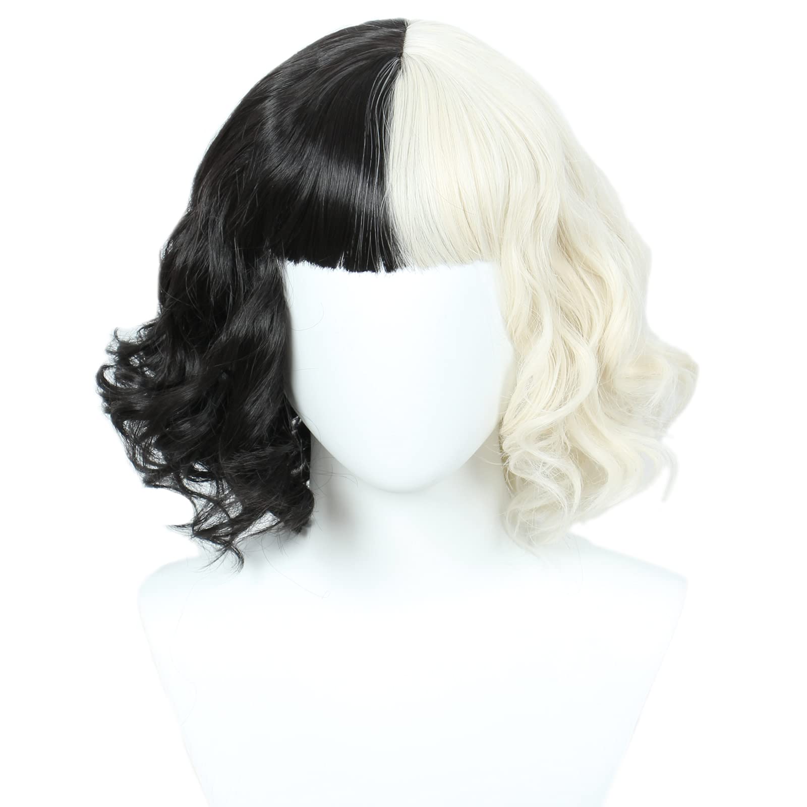Linfairy Half Light Blonde and Black Wig Halloween Costume Cosplay Wigs for Women