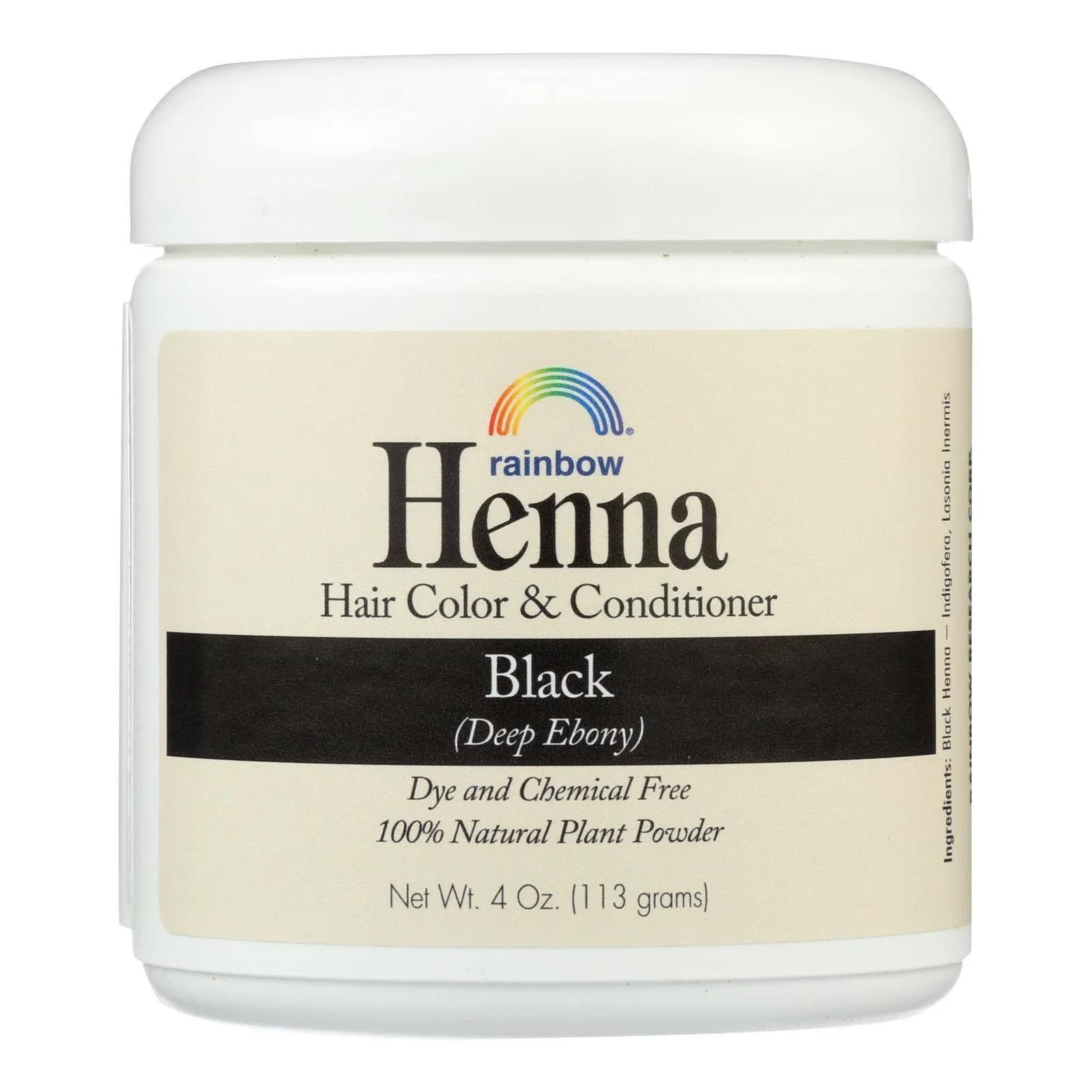 Rainbow Research Henna Hair Color & Conditioner - Black (Deep Ebony) 4 oz (113 grams) Jar