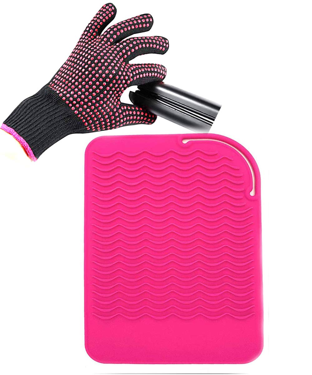 Heat Resistant Glove with Heat Resistant Mat for Curling Iron, Hair Straightener, Flat Irons, Silicone Bump Glove, 9