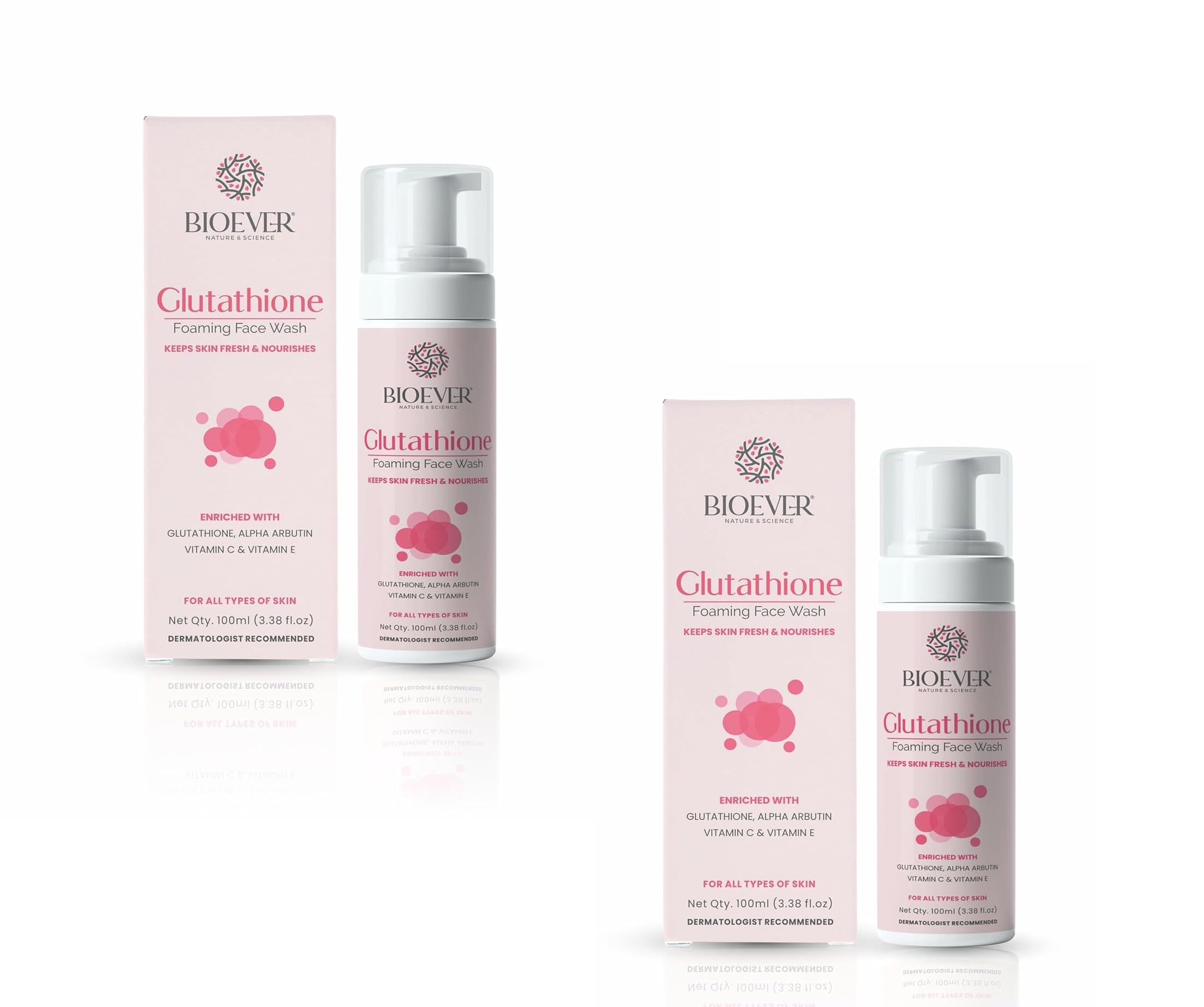 Bioever Glutathione Foaming Face Wash With Alpha Arbutin, Vitamin C, Vitamin E & Aloe Vera | Brightening & Deep Cleansing | Redu