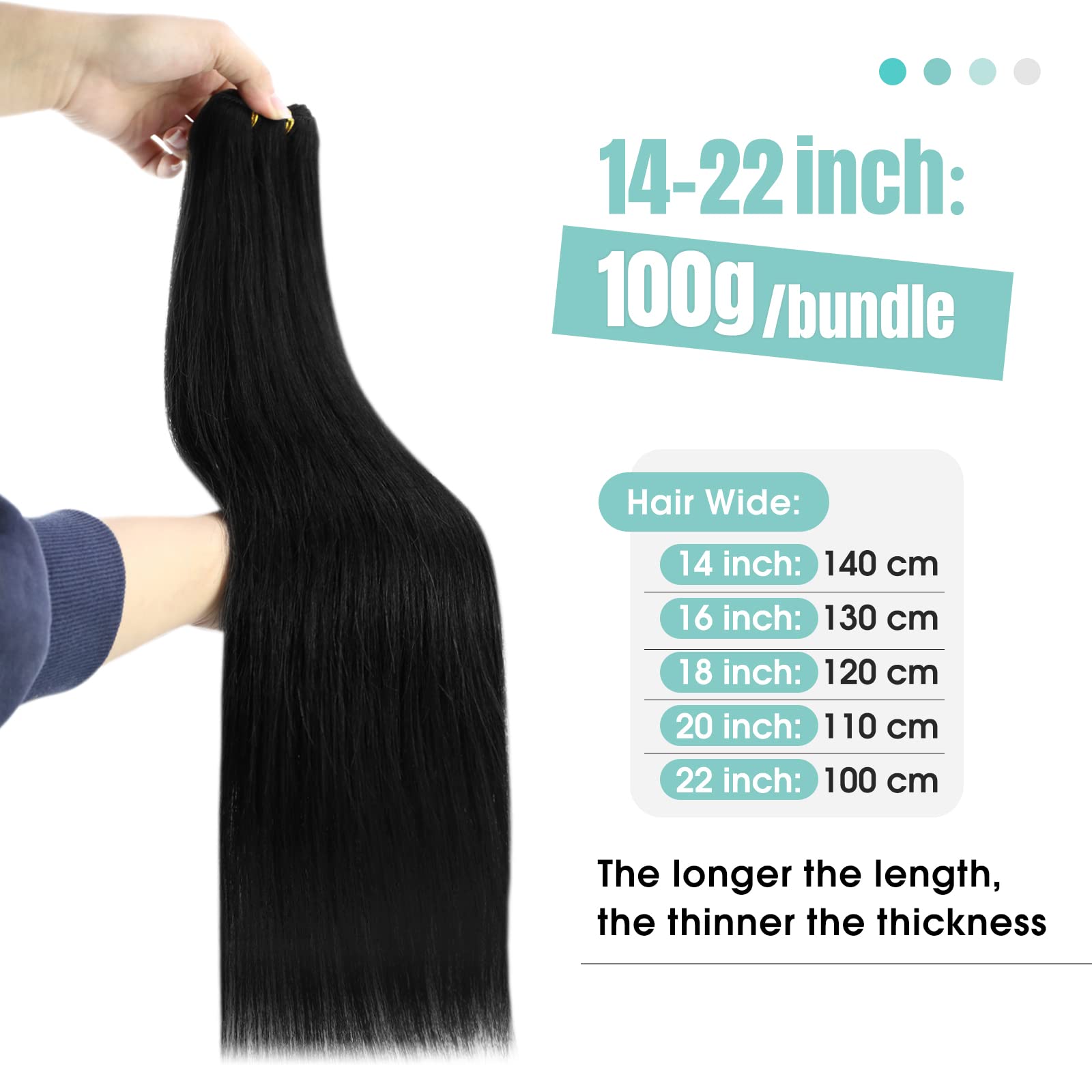 Youngsee 125G Weft Hair Extensions Black Sew In Human Hair Extensions Jet Black Sew In Weft Hair Extensions For Black Women Weft