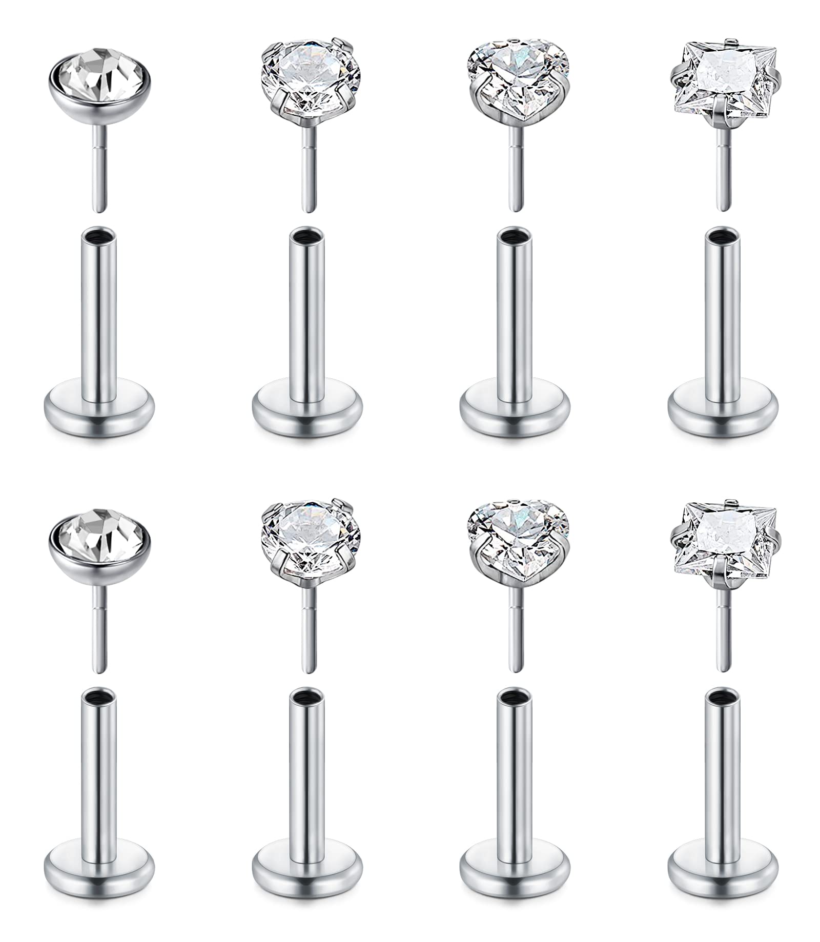 QWALIT 16g Threadless Earrings Tragus Piercing Jewelry Push in Helix Earrings Lip Rings Helix Piercing Jewelry Labret Lip Pierci