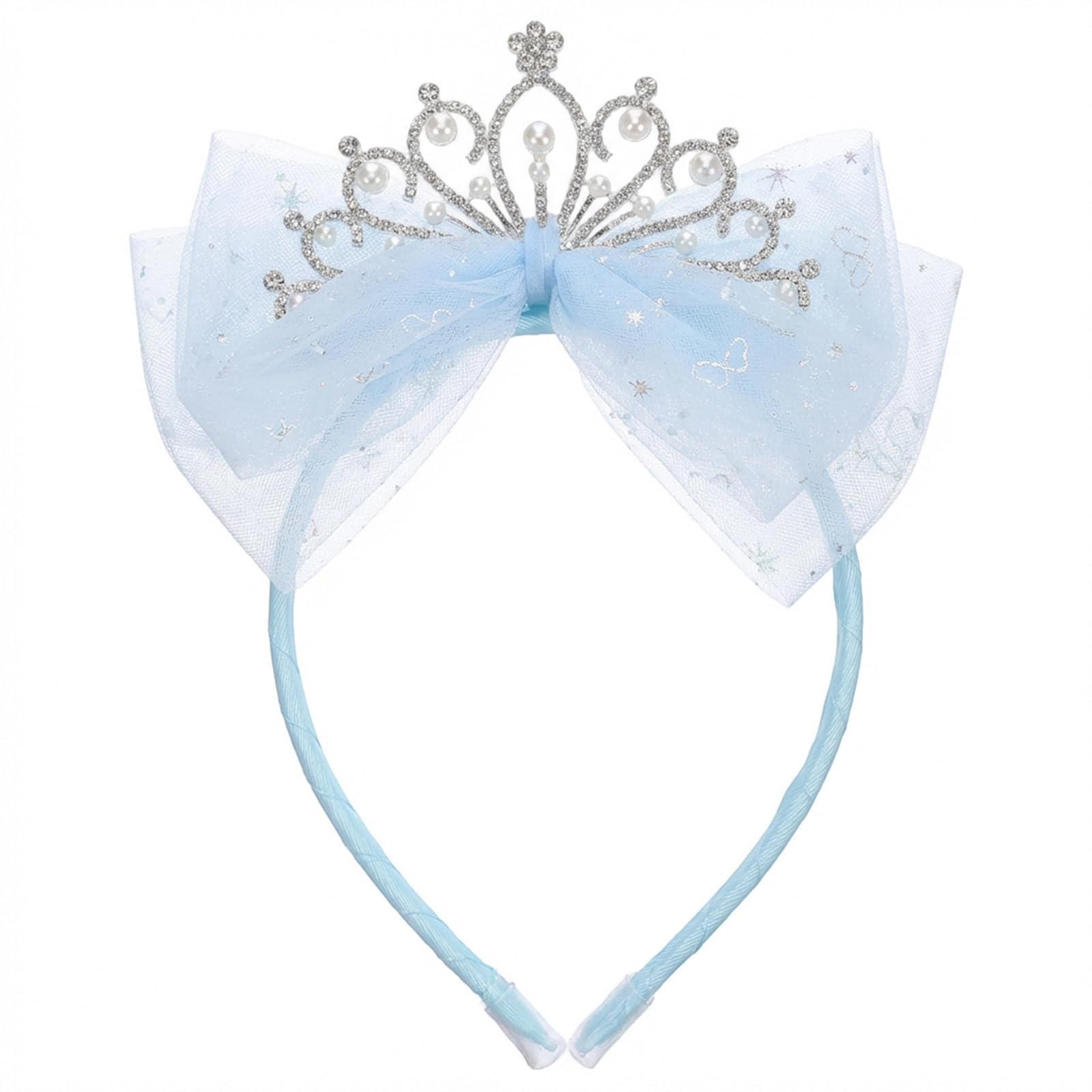 FdcLixuvol Elegant Tiara Headband with Tulle Bow, Blue Rhinestone Crown Cute Tulle Bow Tiaras for Women, Birthday Celebration, F