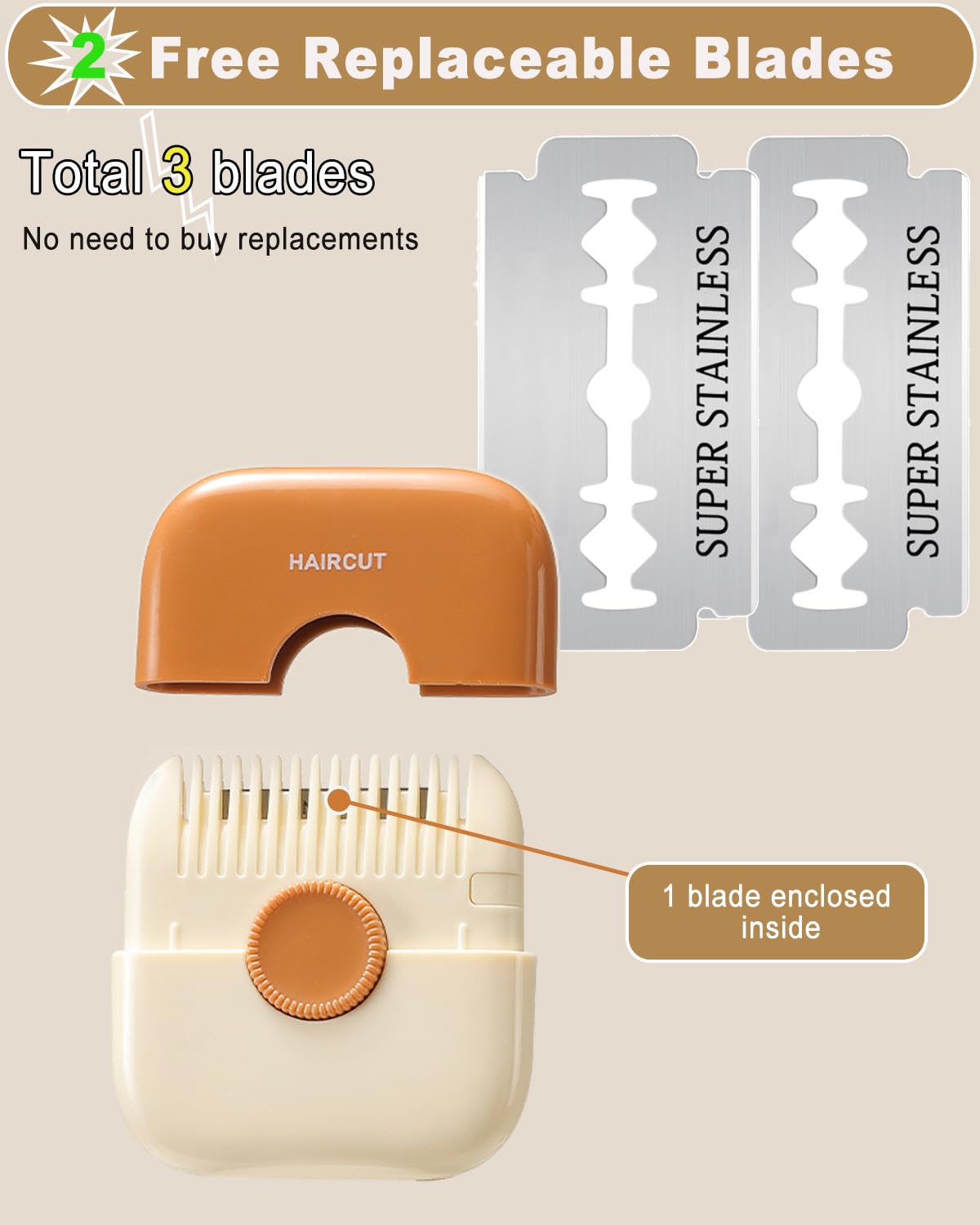 AWINGGILA 2 in 1 Hair Trimmer Comb - Manual Bangs Razor Cutter, 1 Pack, Orange, ACGN-8, Durable ABS Material