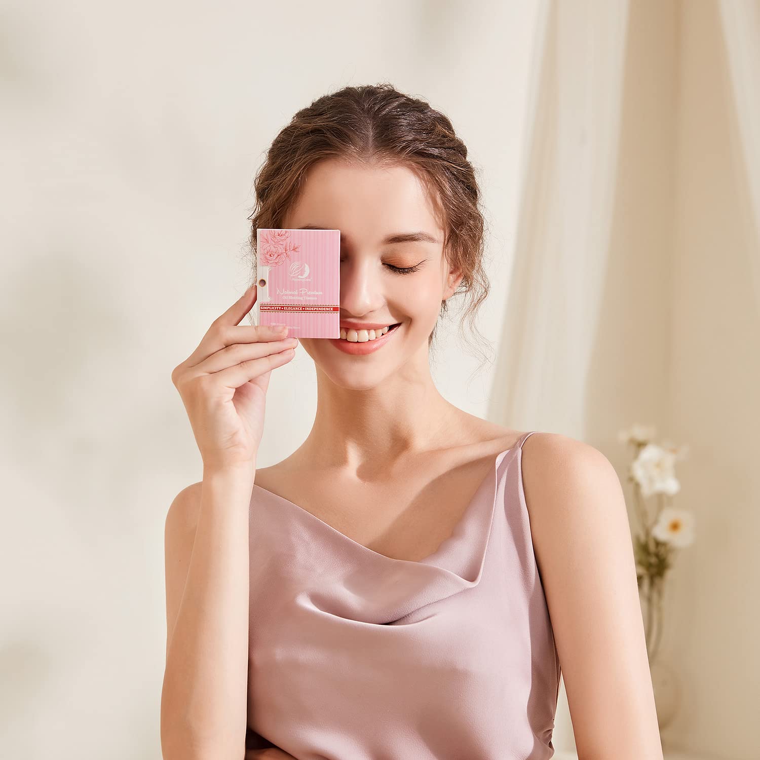 Makeup Mirror With Facial Oil Blotting Paper Sheets - 100 Counts, Silver Compact Folding Cosmetic Travel Mirror Pack (Rose)