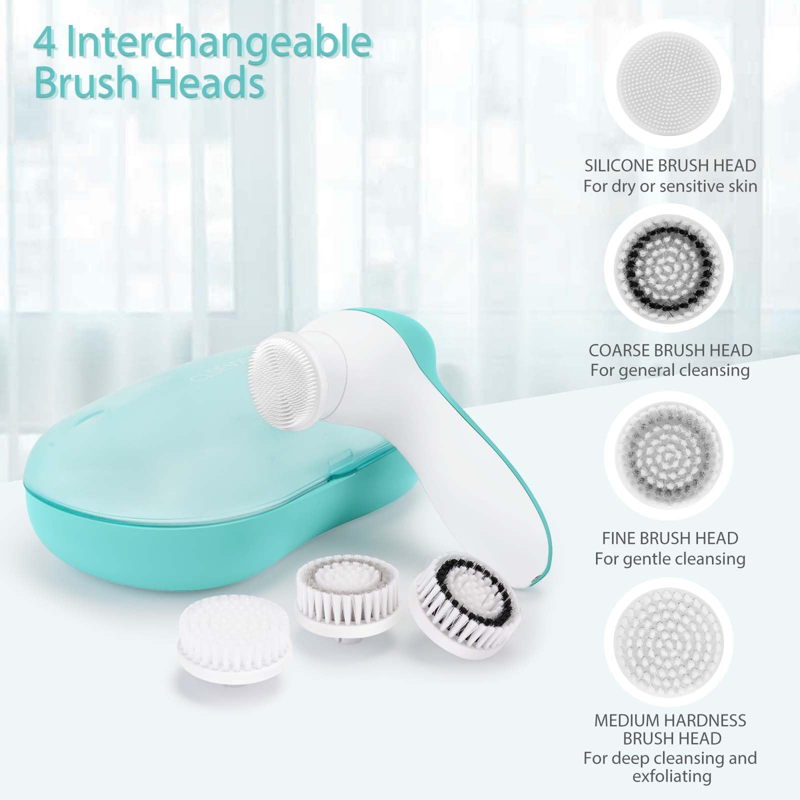 Rechargeable Facial Cleansing Spin Brush Set With 4 Exfoliating Brush Heads - Complete Face Spa System By Clsevxy - Waterproof F