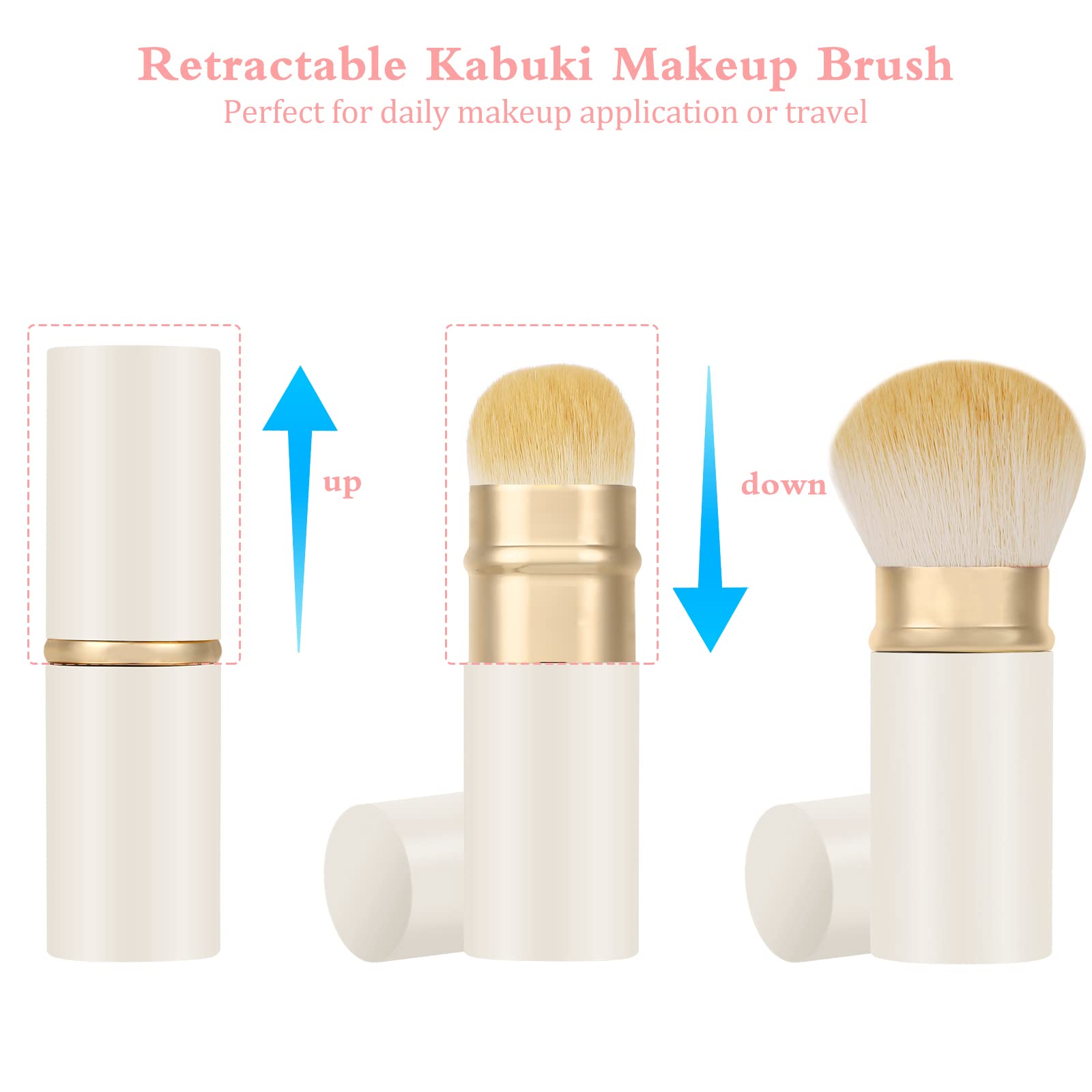 Falliny Retractable Kabuki Makeup Brush, Travel Face Blush Brush, Portable Powder Brush with cover for Blush, Bronzer, Buffing,