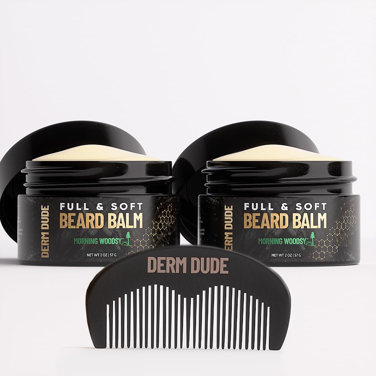 Derm Dude Full And Soft Beard Balm - Styles And Strengthens, Promotes Fuller Growth, Moisturizes And Soothes With Free Comb, Mor