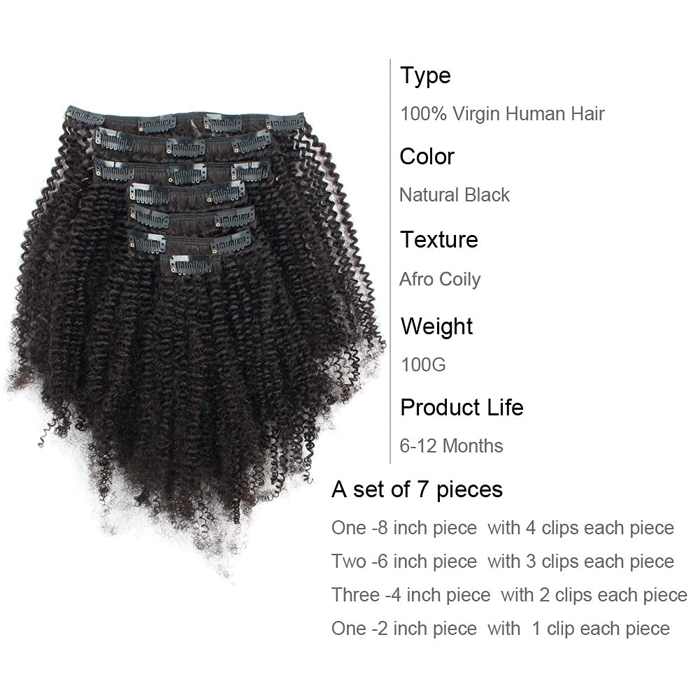 Abh Amazingbeauty Hair Afro Coily Clip In Hair Extensions Real Human Hair 4B And 4C Double Wefts Remy Coily Clip Ins For African