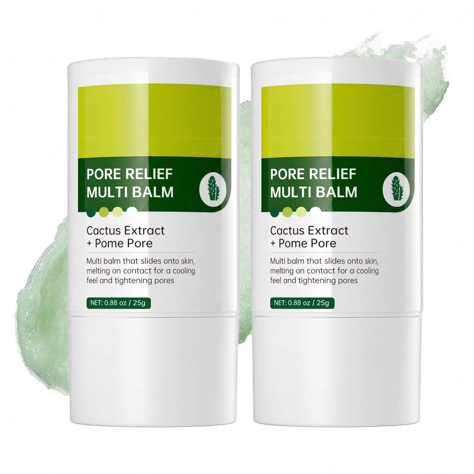 EELHOE 2 Pcs Cactus Pore Relief Multi Balm Stick- Instant Cooling & Soothing, Pore Minimizer, De-Puffing, Smooths Texture, Non-G